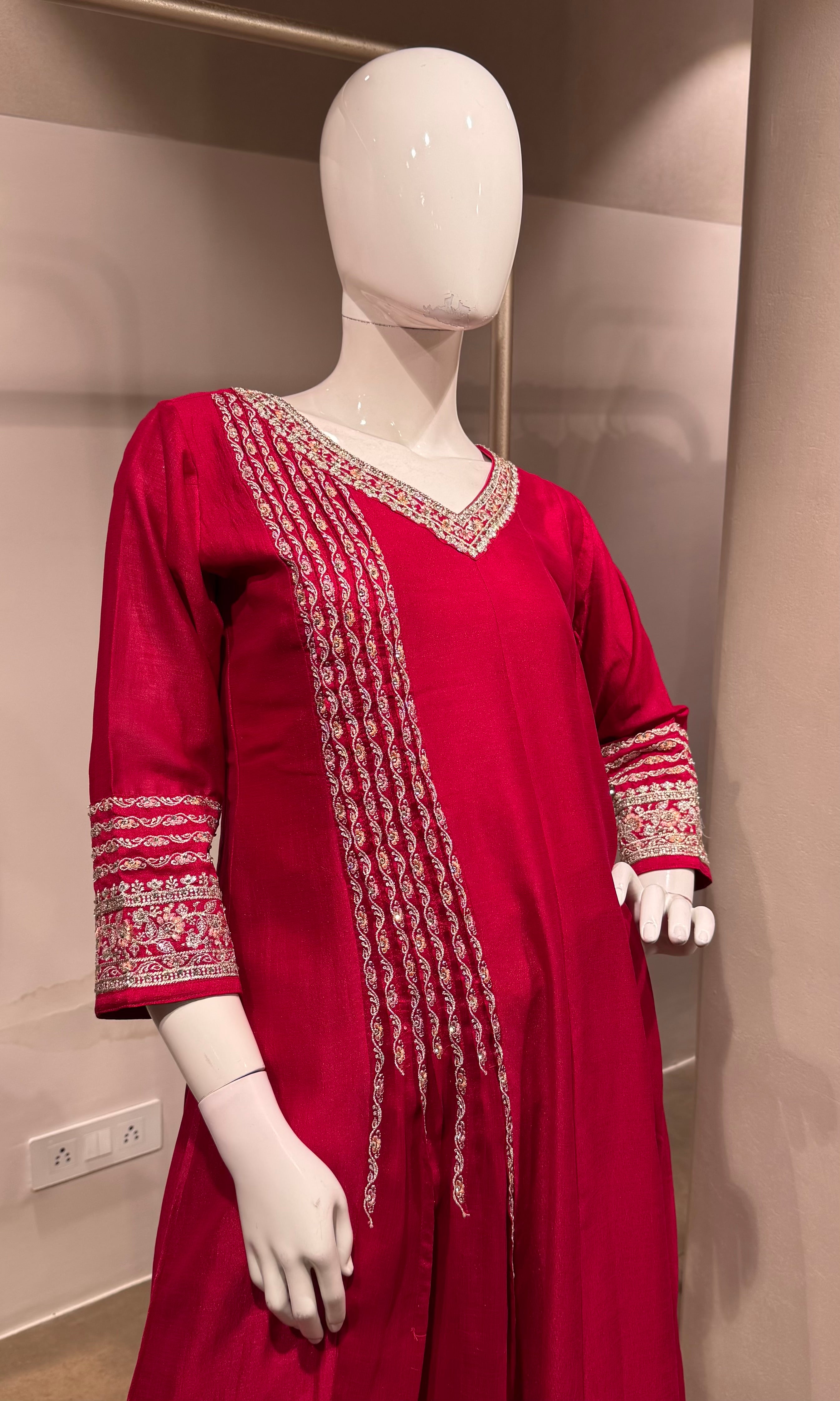 Rani pink Golden ethnic anarkali set