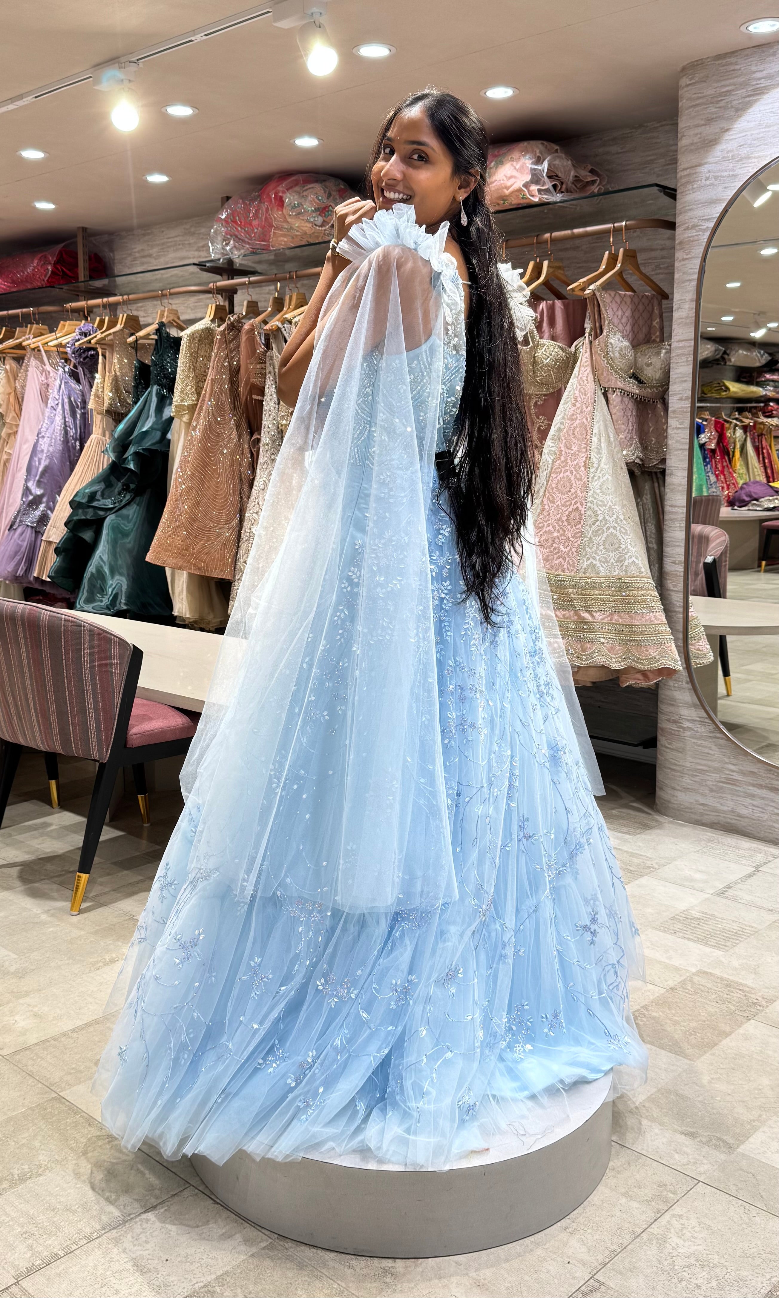 BLUE BALL GOWN WITH CAPE