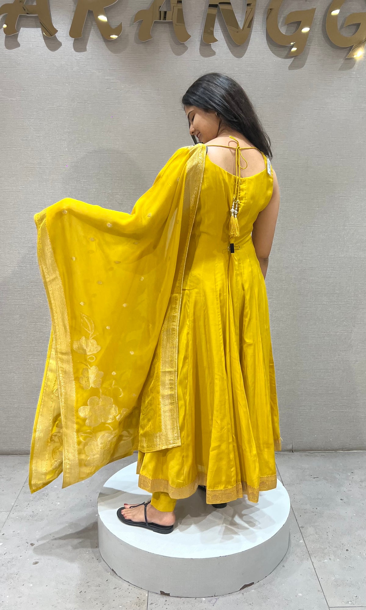 Vibrant Yellow silk Anarkali with Matching Dupatta