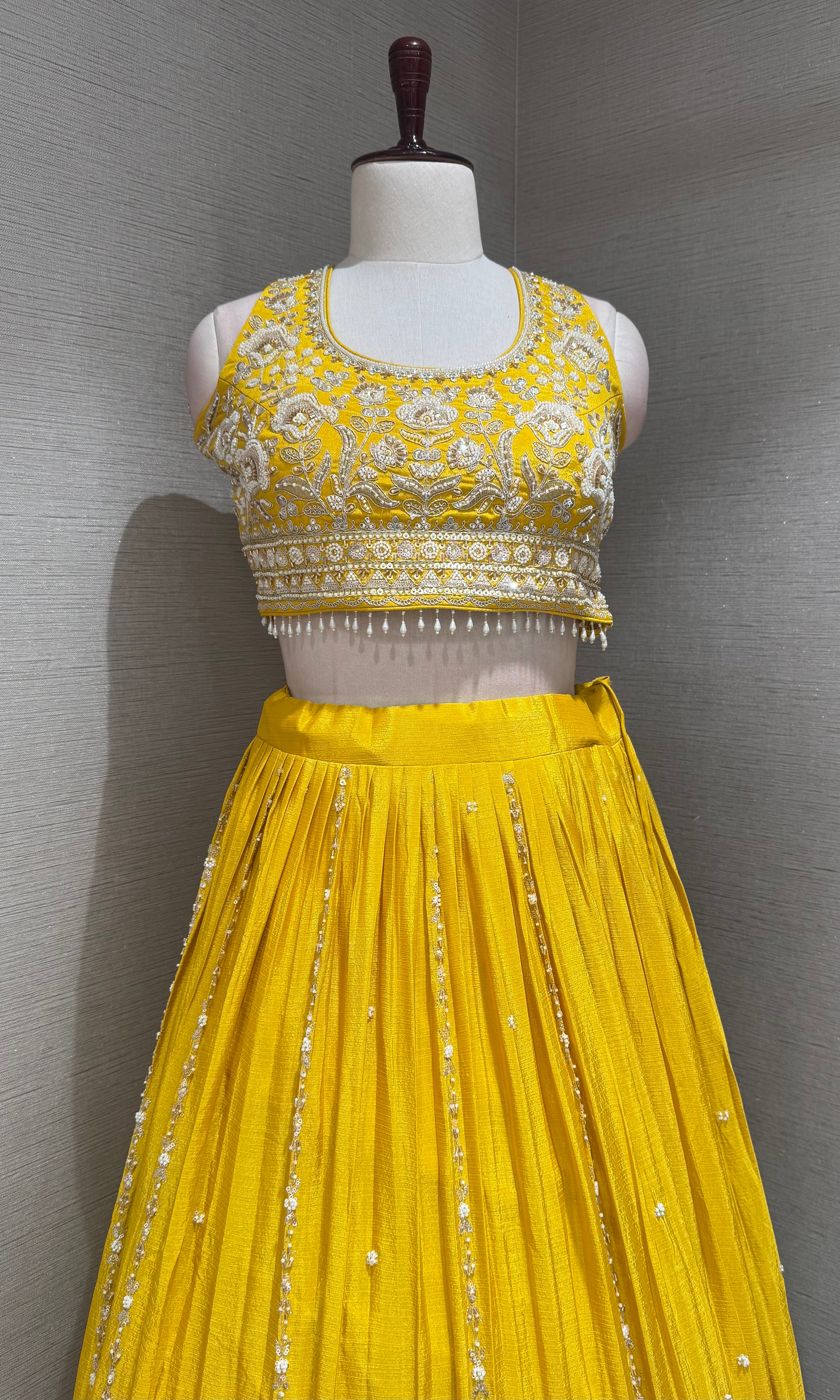 Vibrant Mustard Yellow Pleated Lehenga set