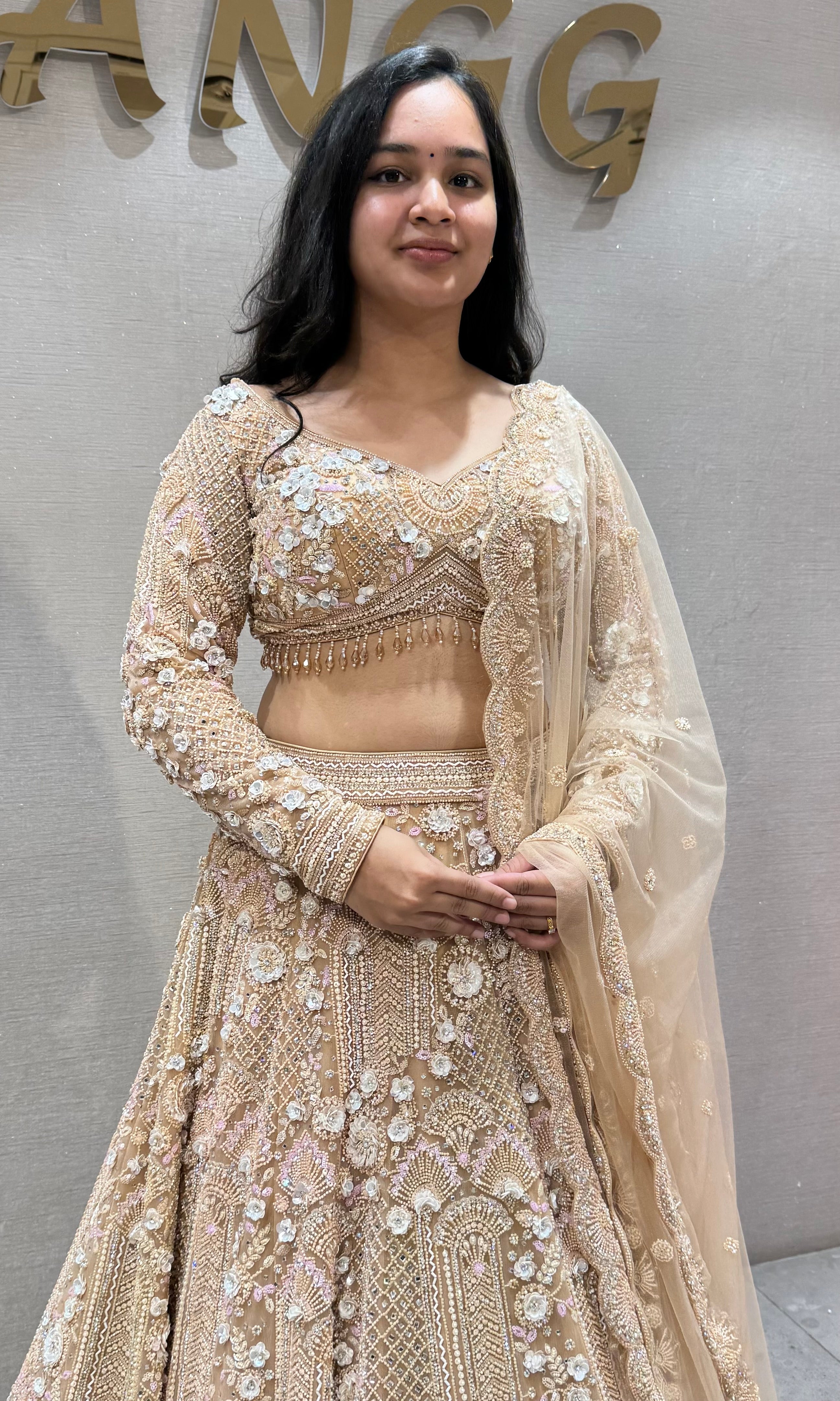 Chikoo Shimmering Ivory Crystal Bridal lehenga