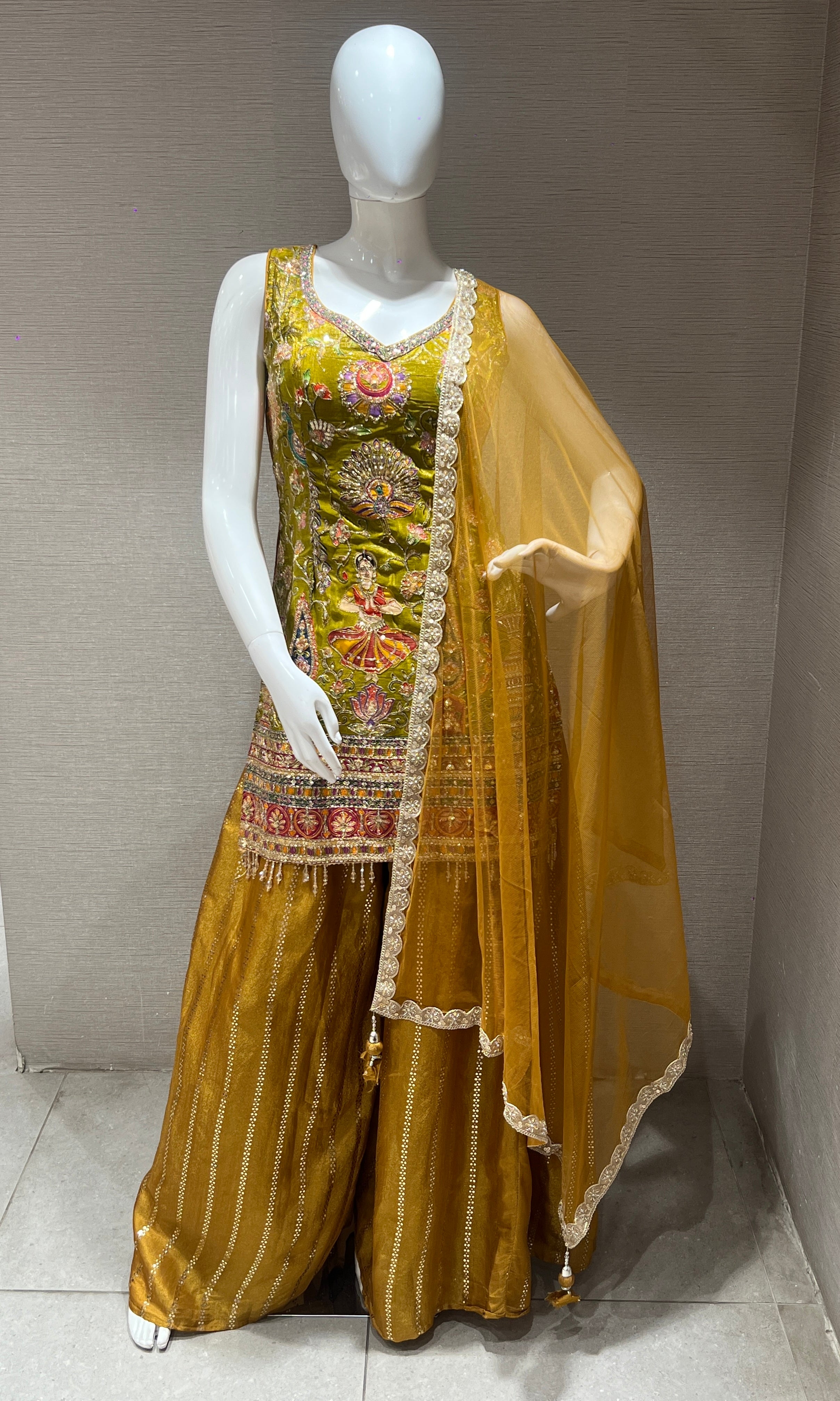 Mustard yellow sharara