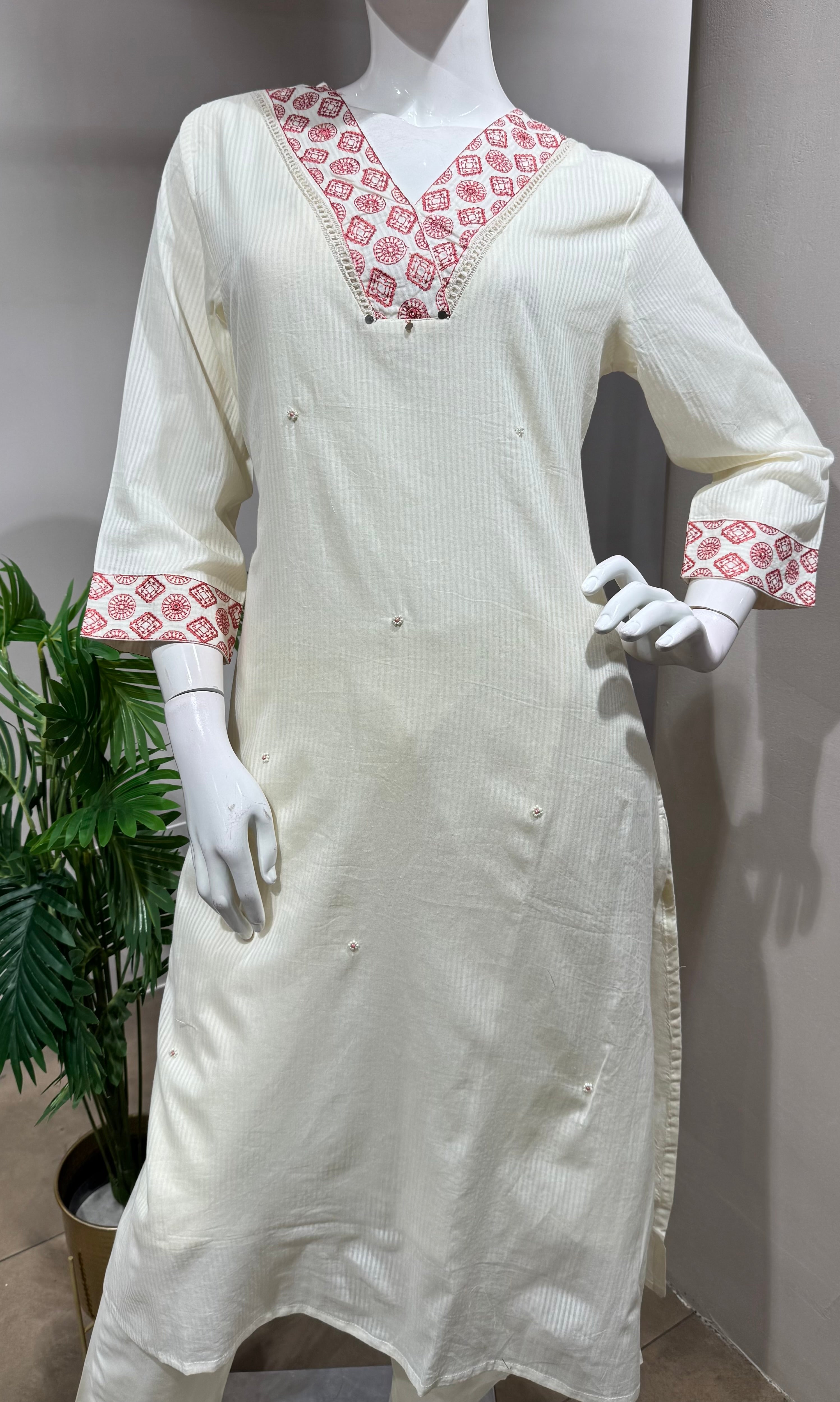 Pink Floral Embroidered  Kurta Set
