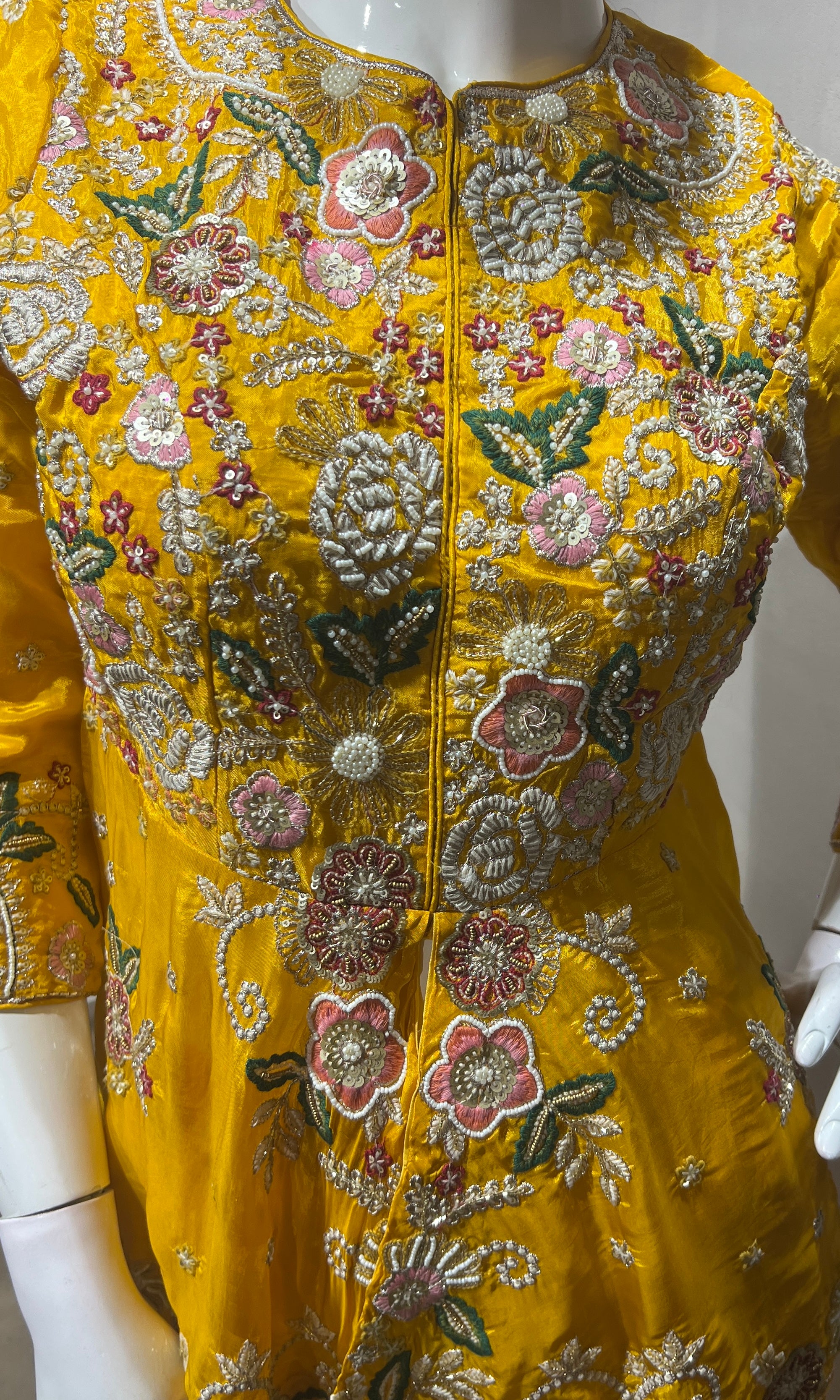 Yellow Palazzo Set with Floral Embroidery
