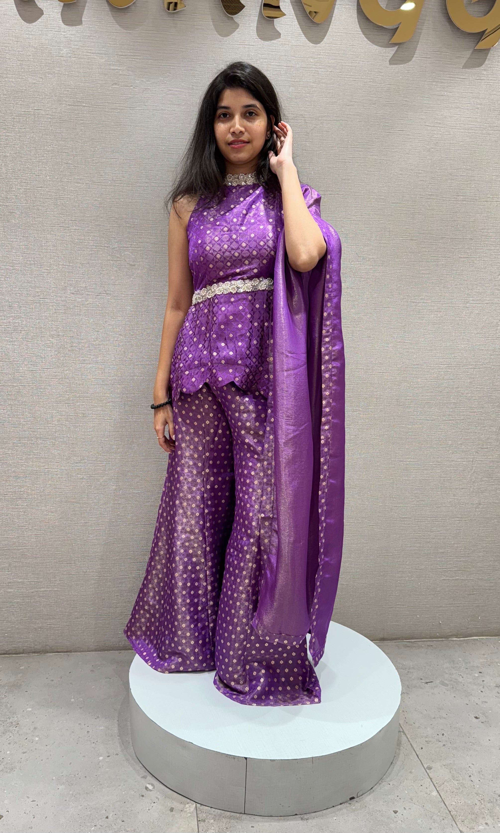 Purple palazzo WITH HALTER PEPLUM BLOUSE