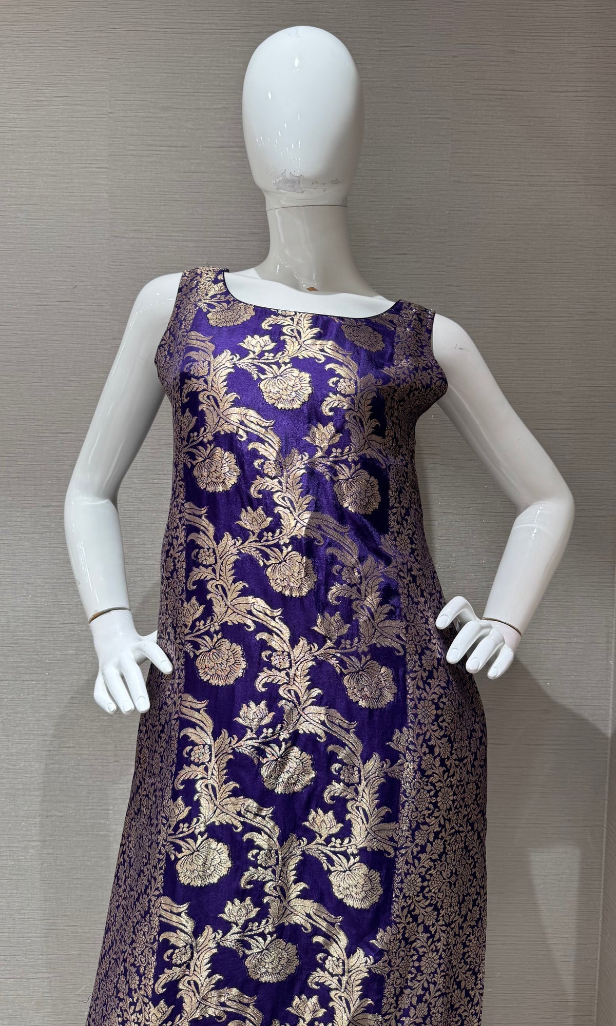 Purple Banarasi Silk Golden Floral Zari kurta set