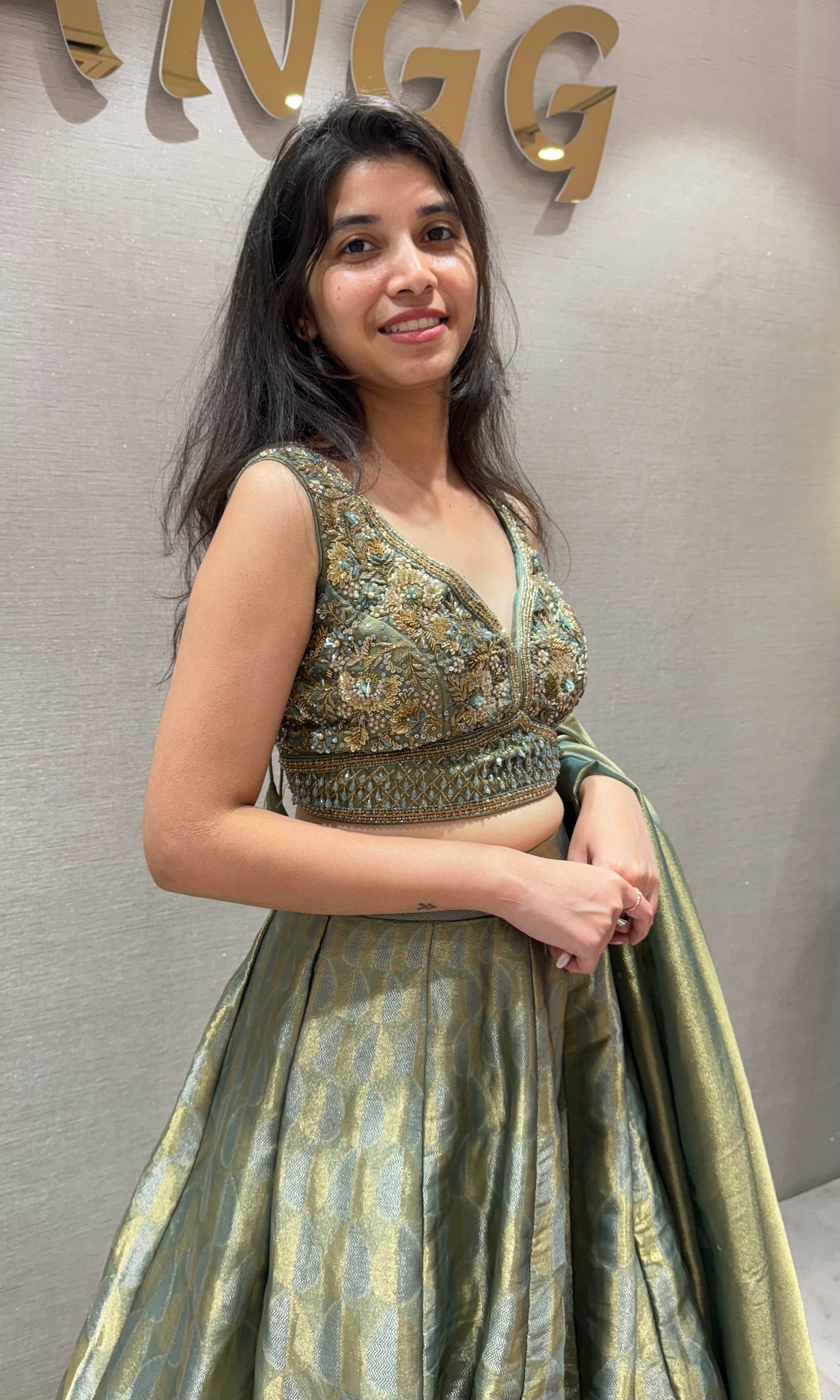 Green Golden Embroidered lehenga