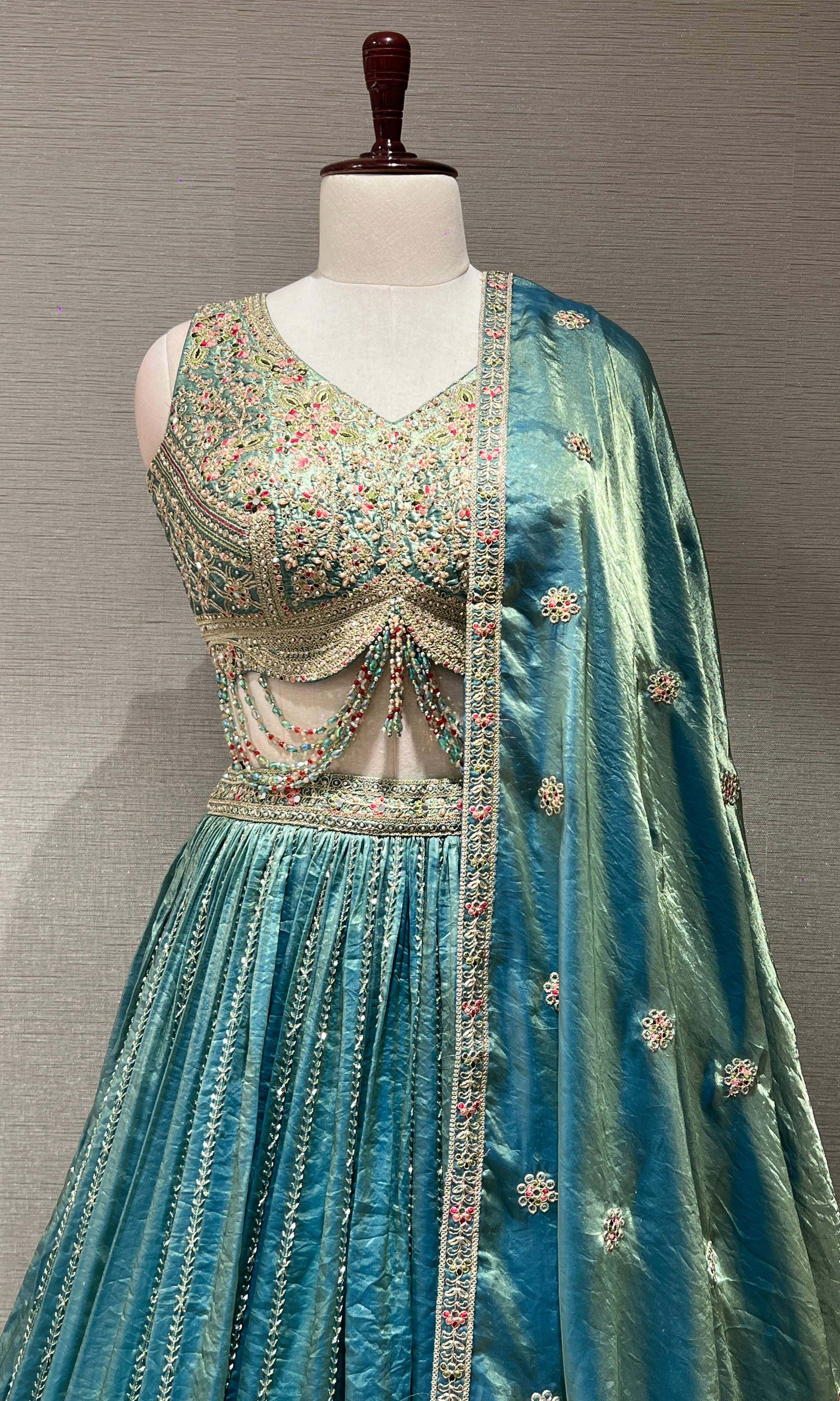 Green GOLDEN EMBROIDERED LEHENGA