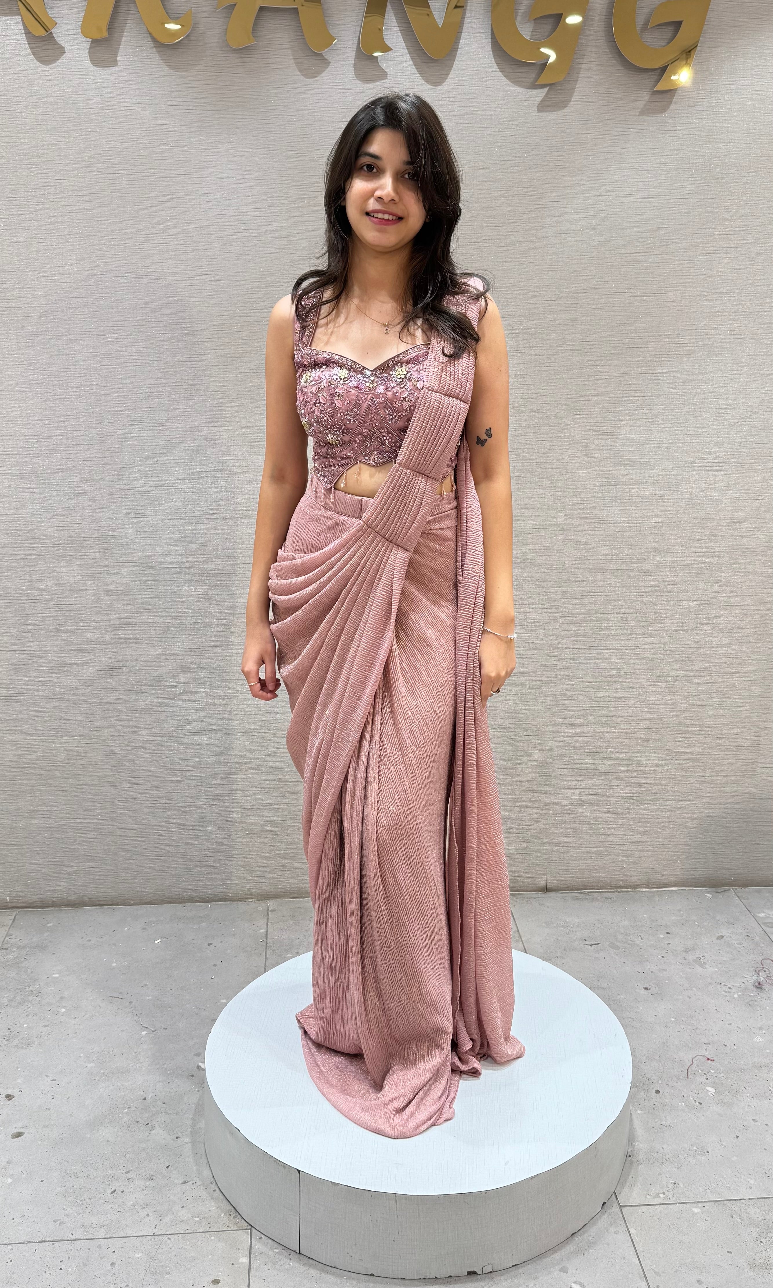 Pink Georgette Drape Saree