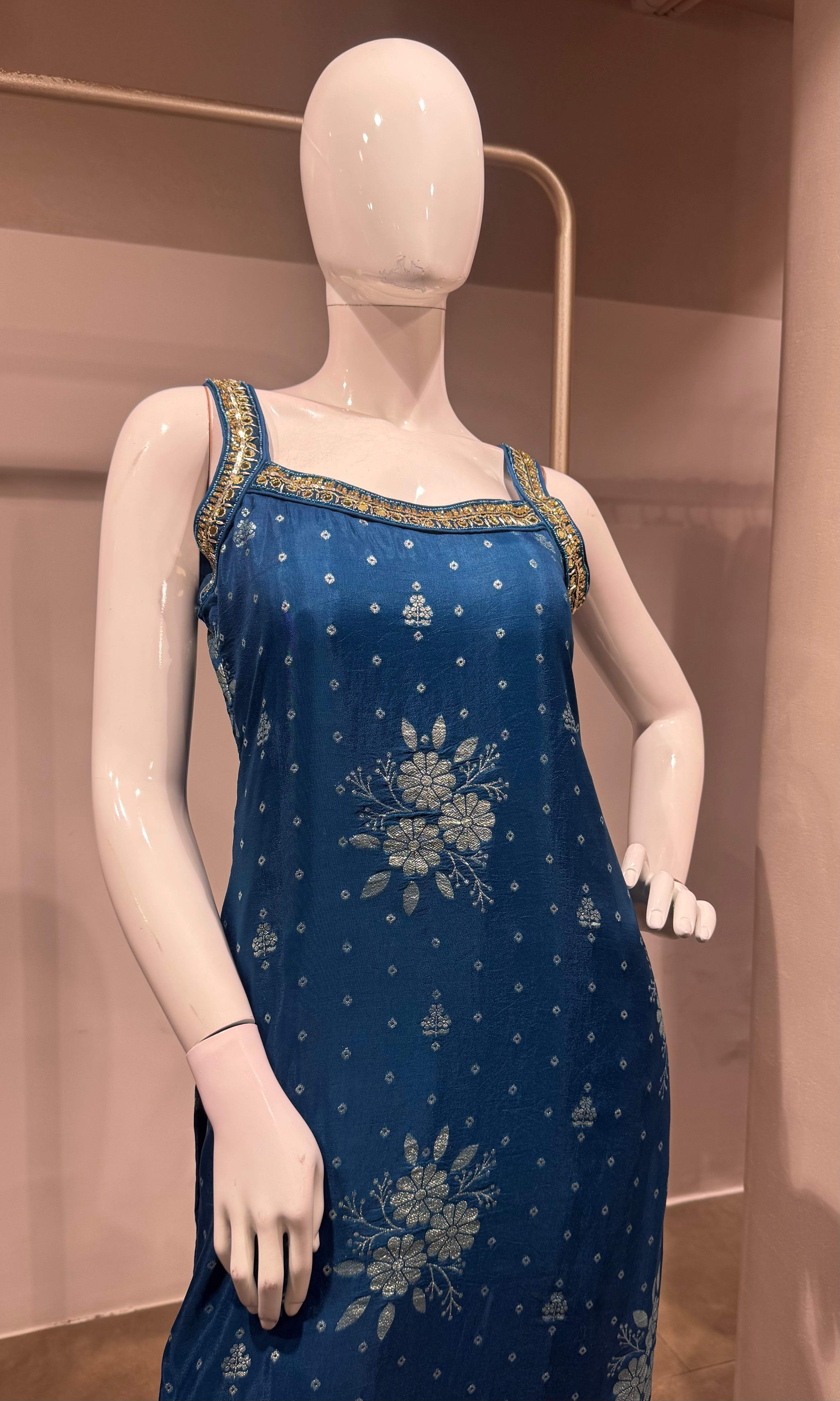 Blue golden floral kurta set