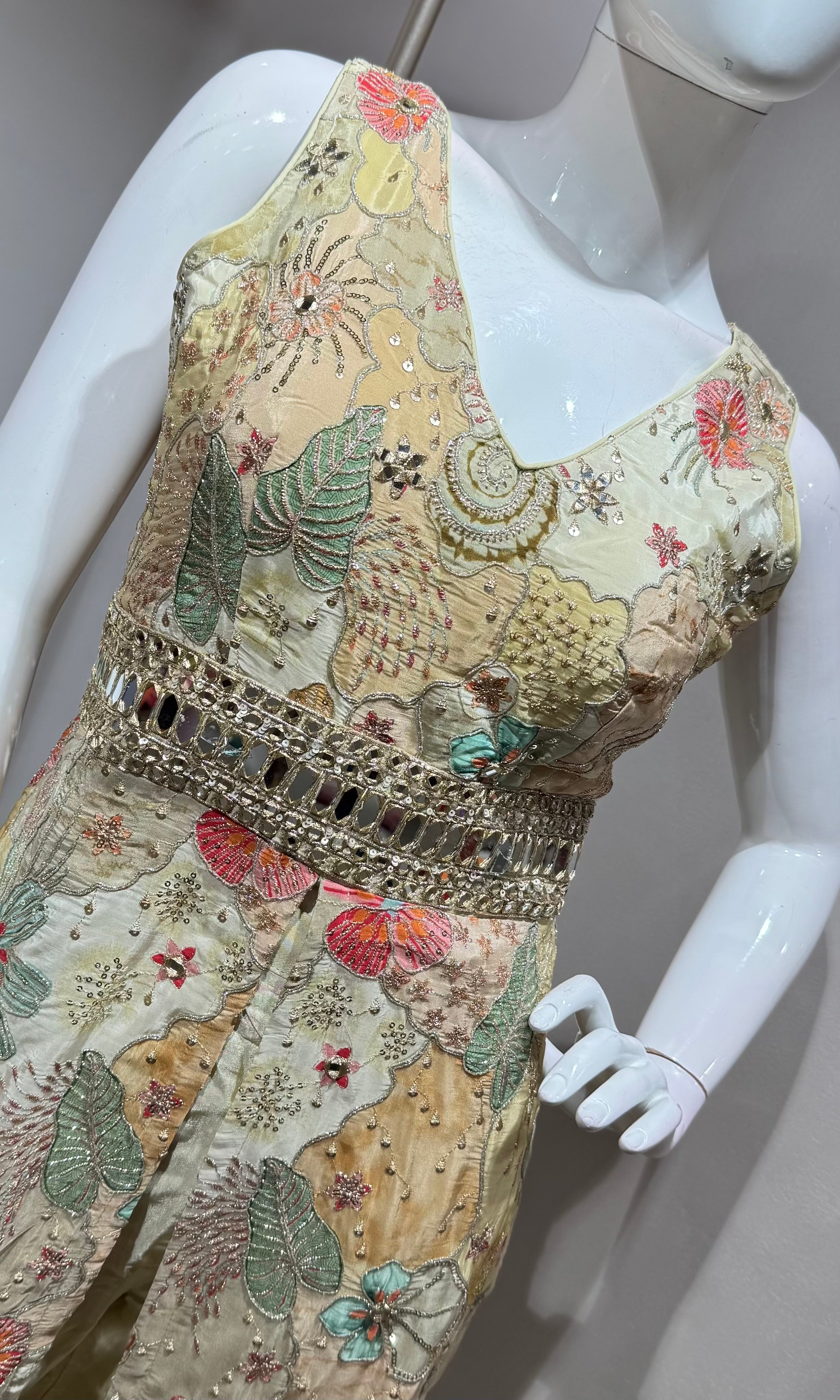 Cream floral embroidery palazzo set