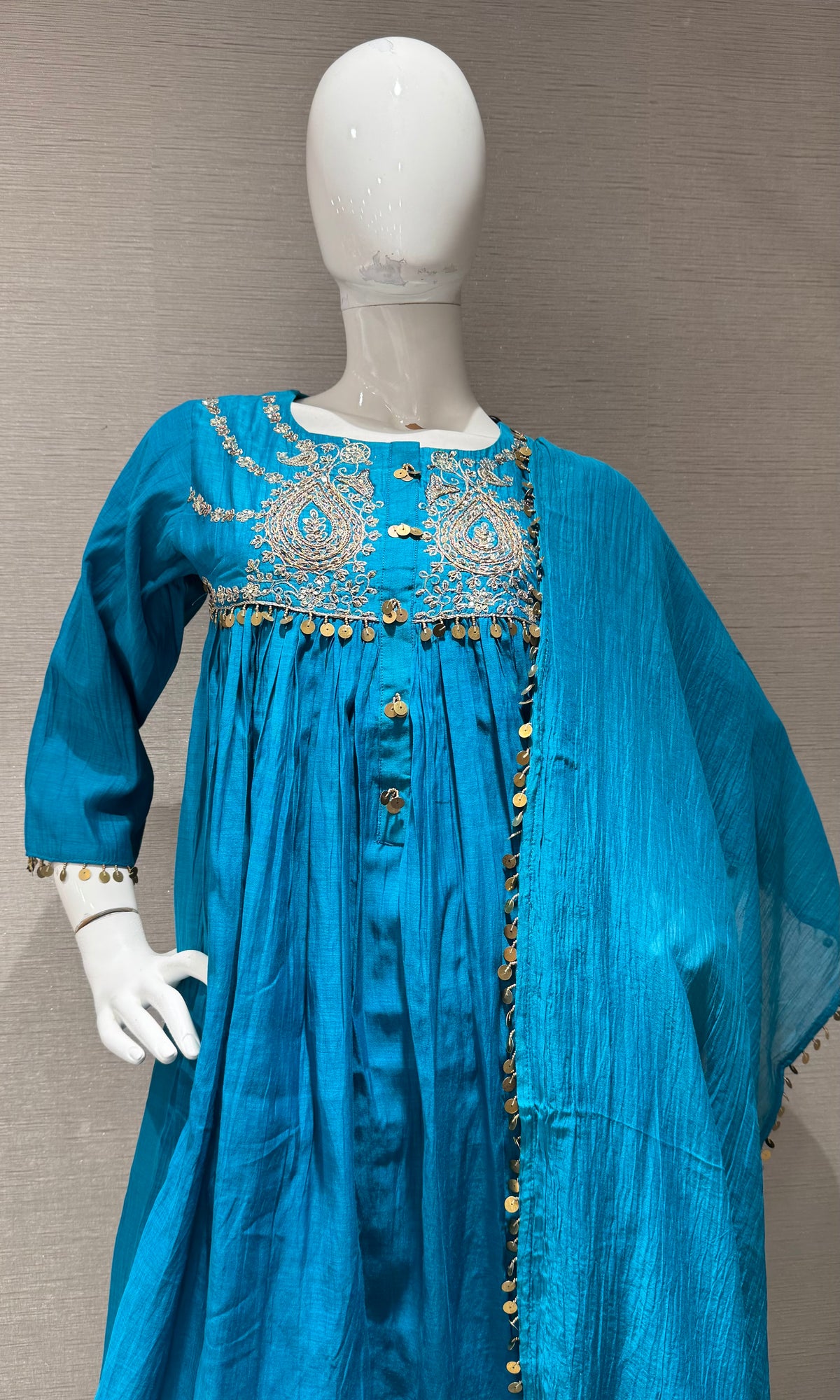 RAMA BLUE COTTON ETHNIC A LINE KURTA SET WITH DUPATTA
