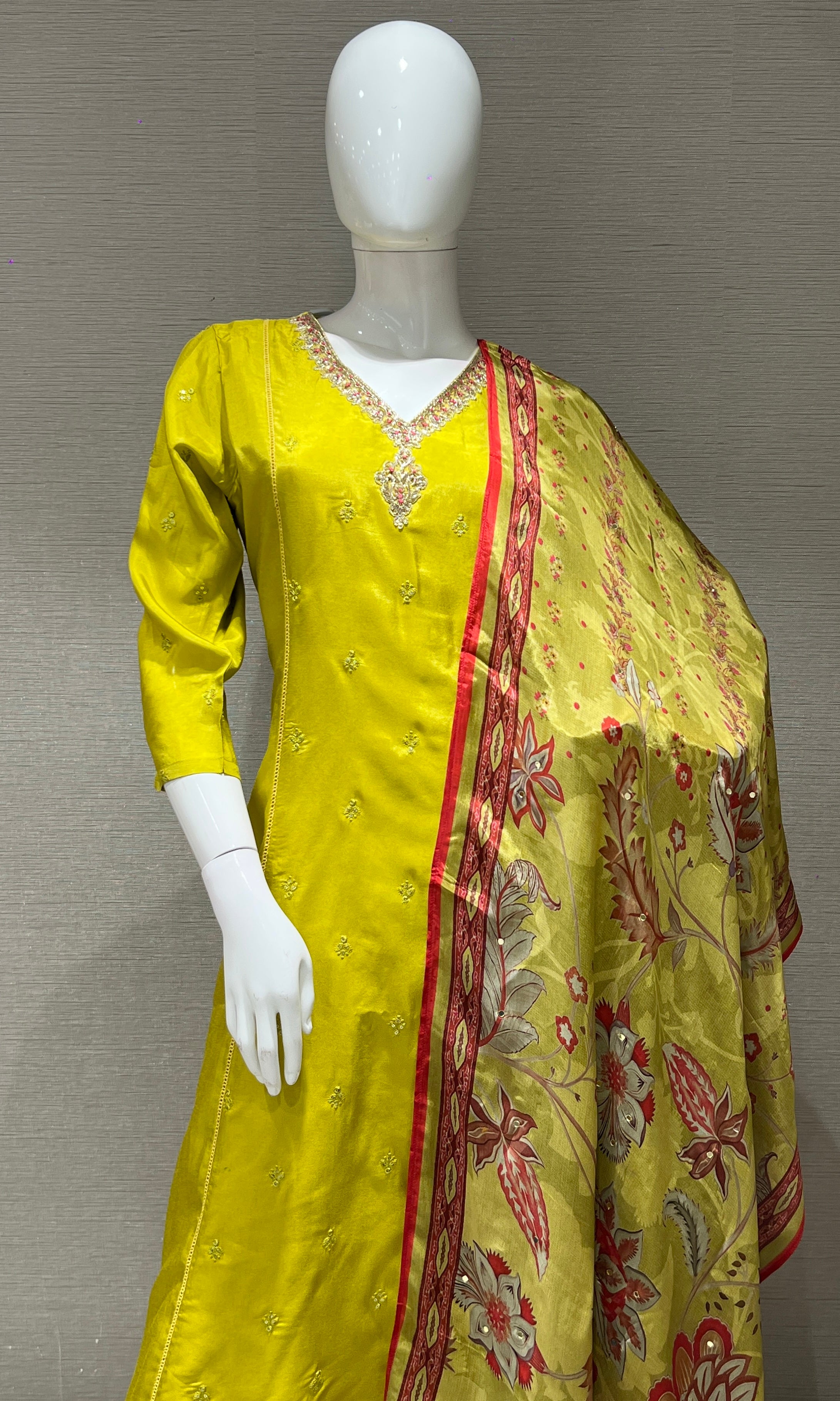 Liril embroidered kurta set with floral dupatta