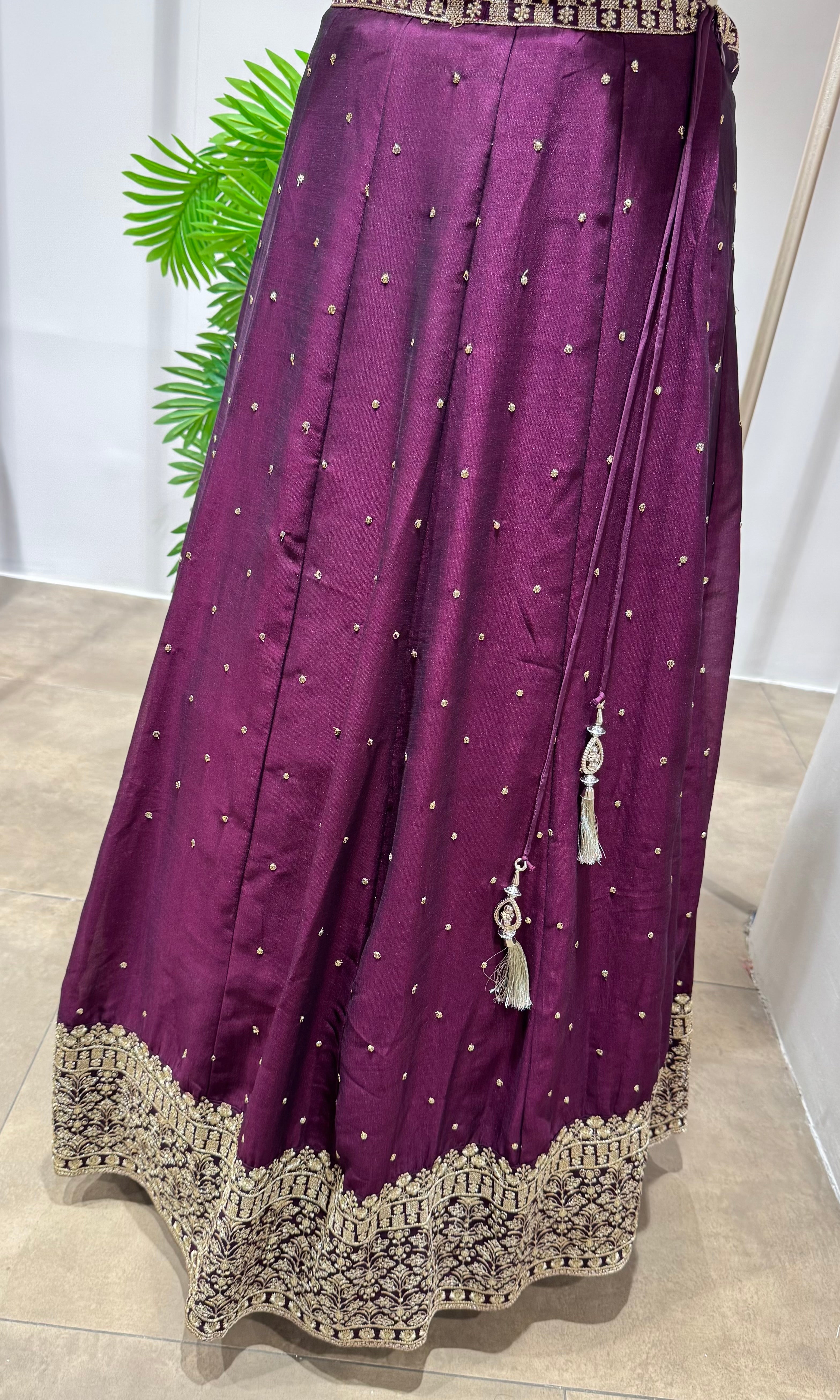 Wine Silk Lehenga with Intricate Zari Embroidery