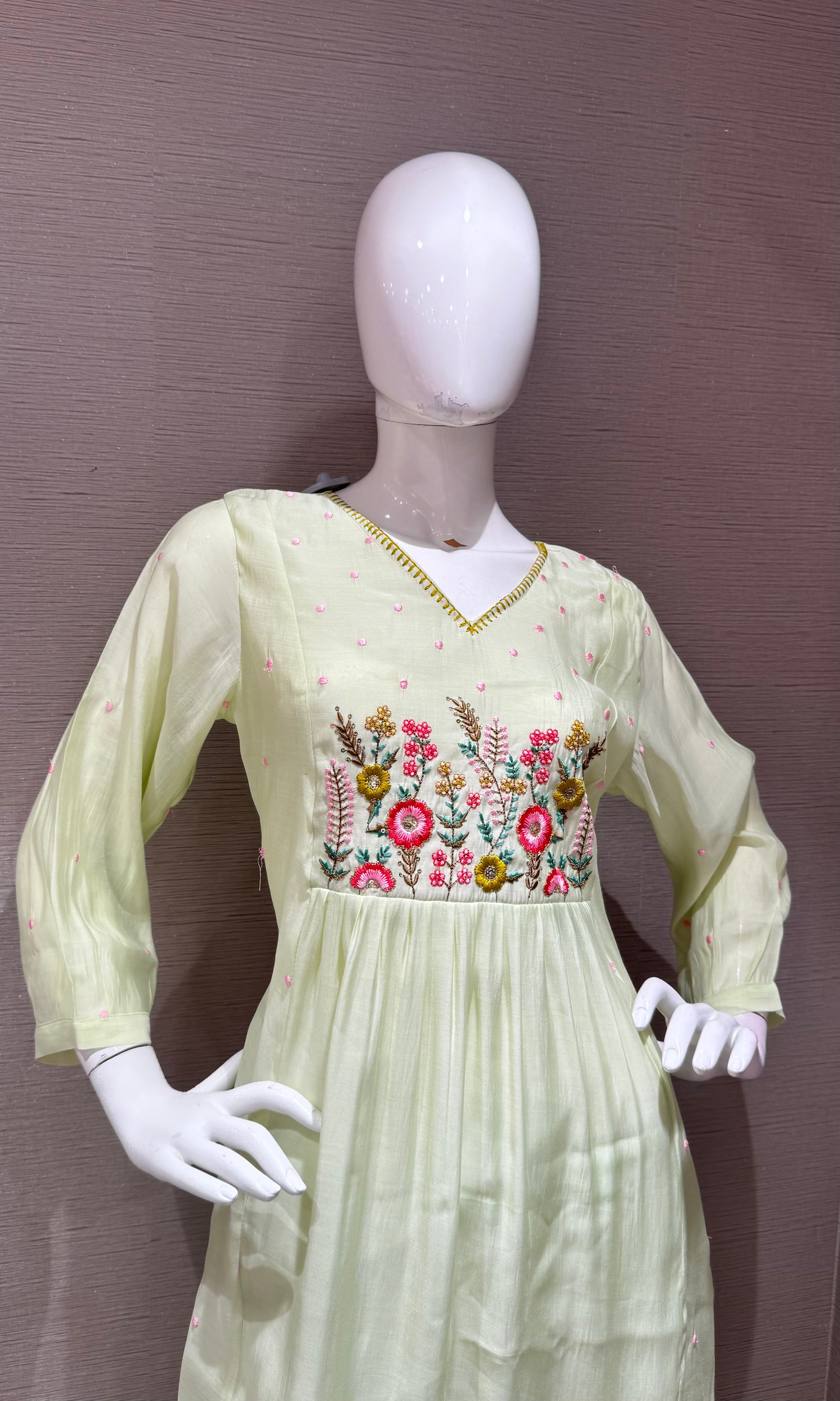 Pista green embroidery kurta set