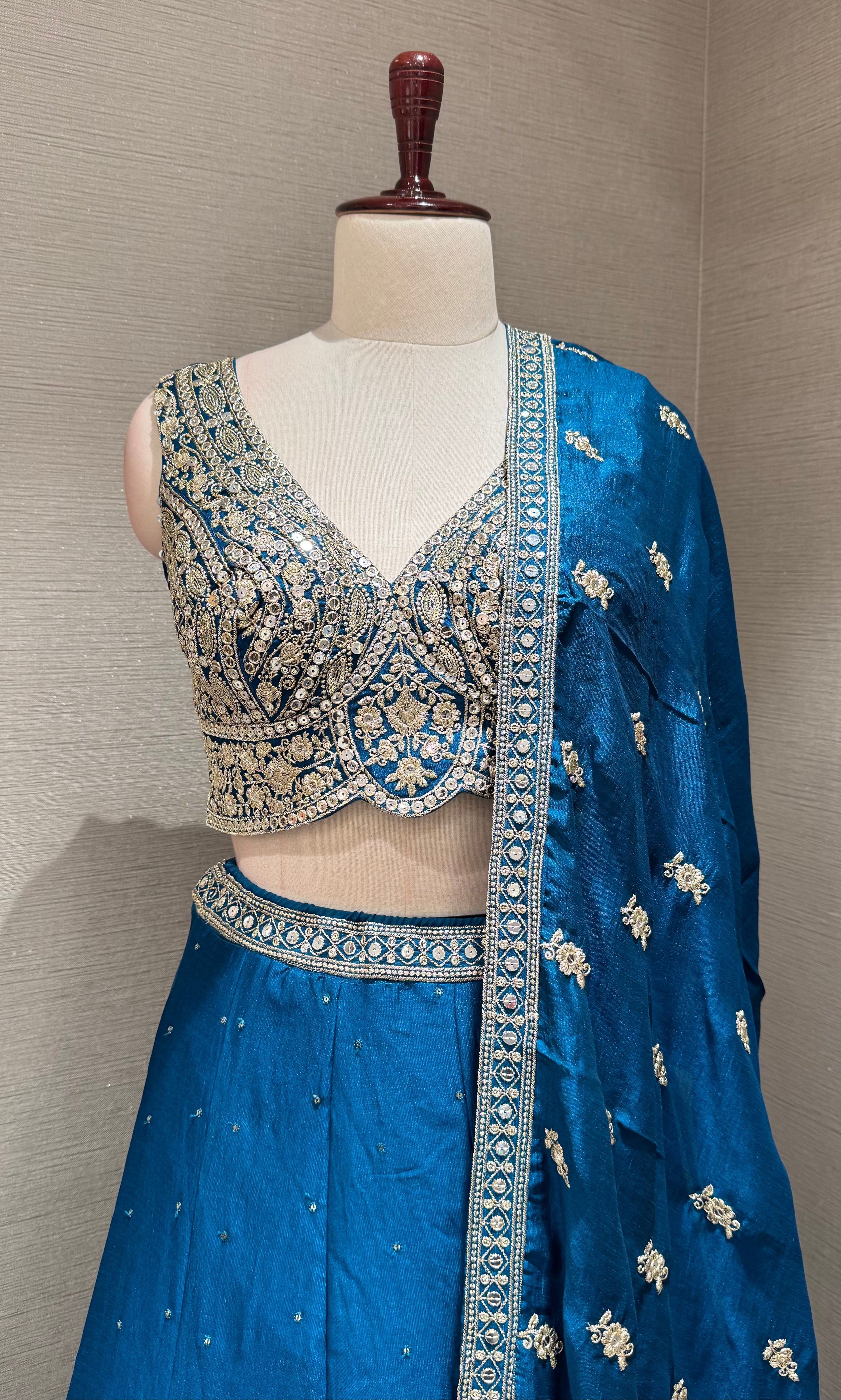Royal Blue Lehenga Set with Intricate Silver and Gold Border