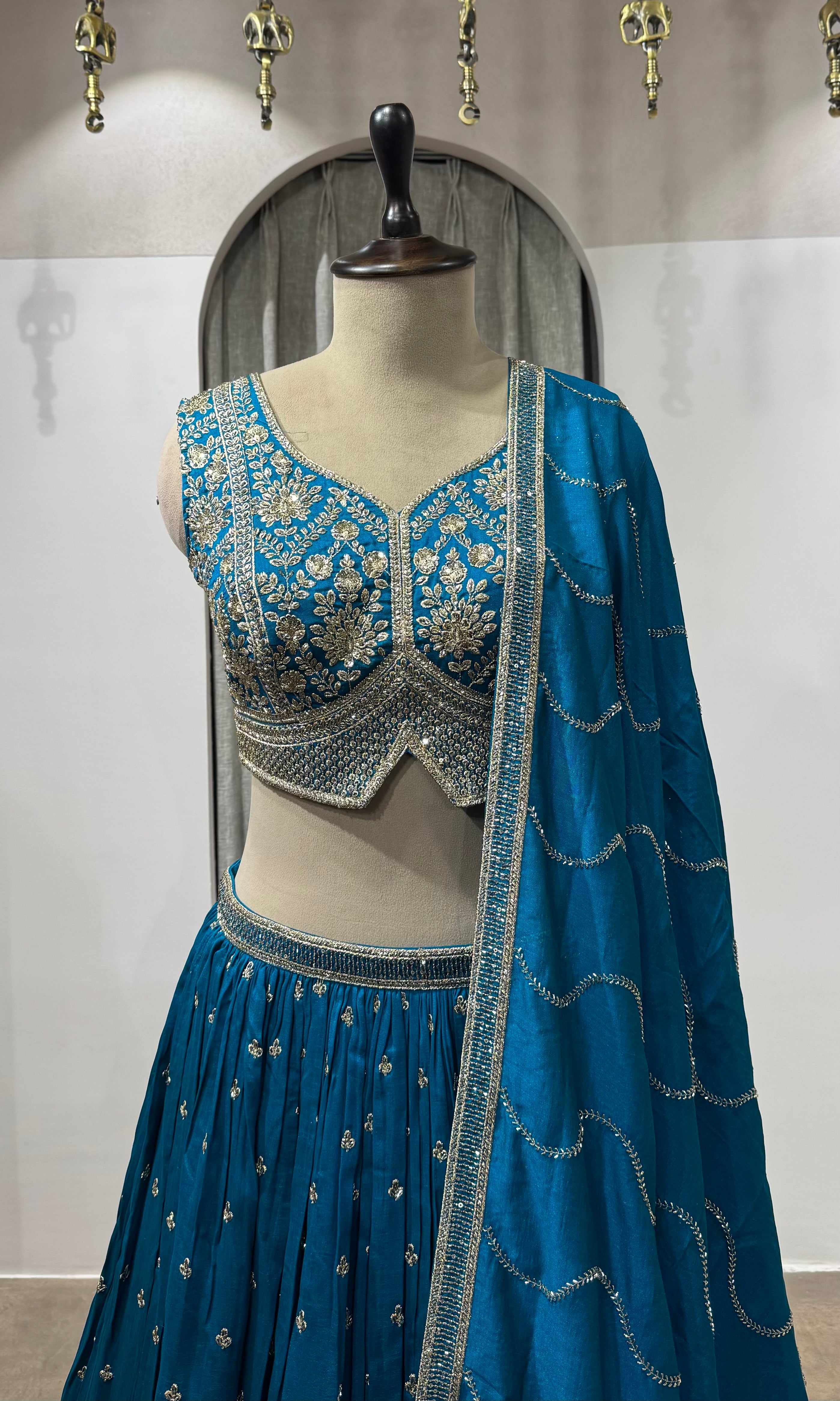 Rama Blue Embroidered Lehenga Choli Set