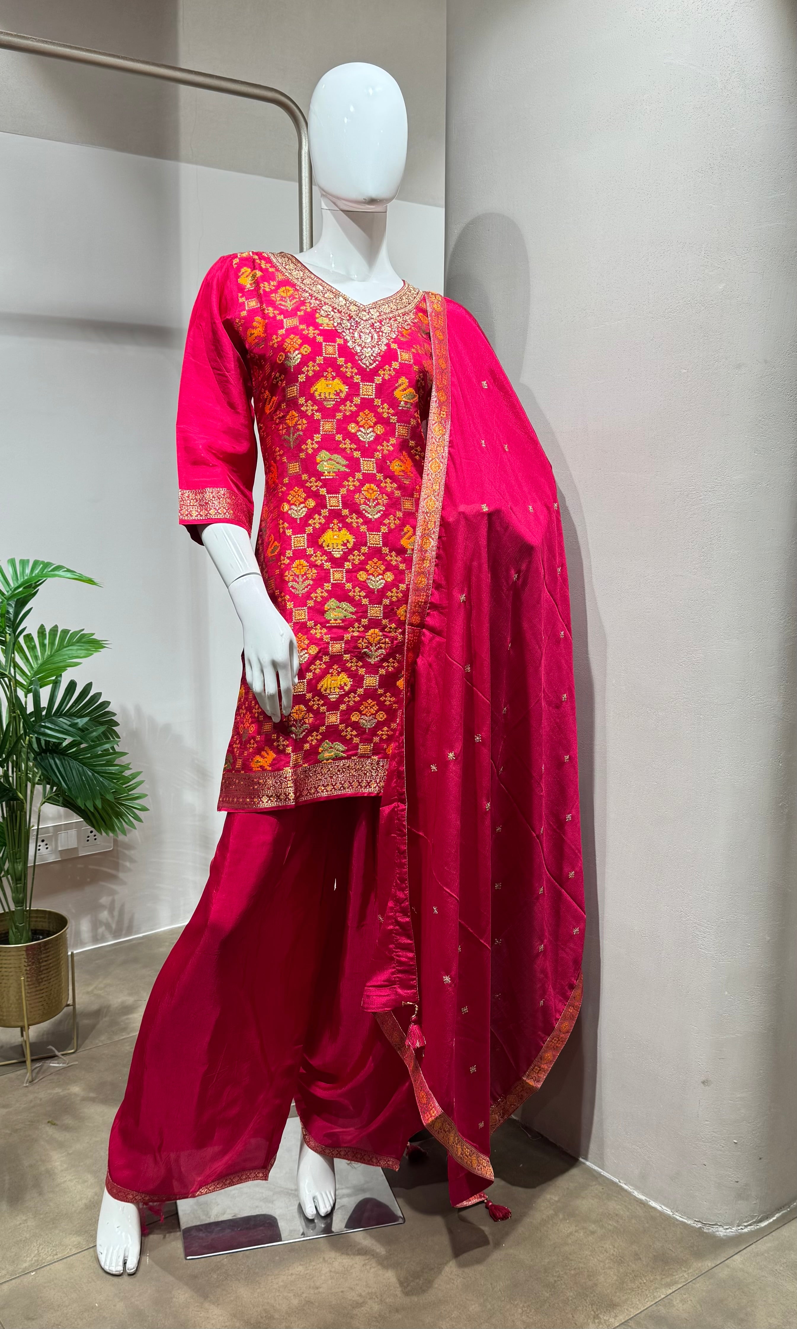 Pink Embellished Kurta with Flared Sharara Set