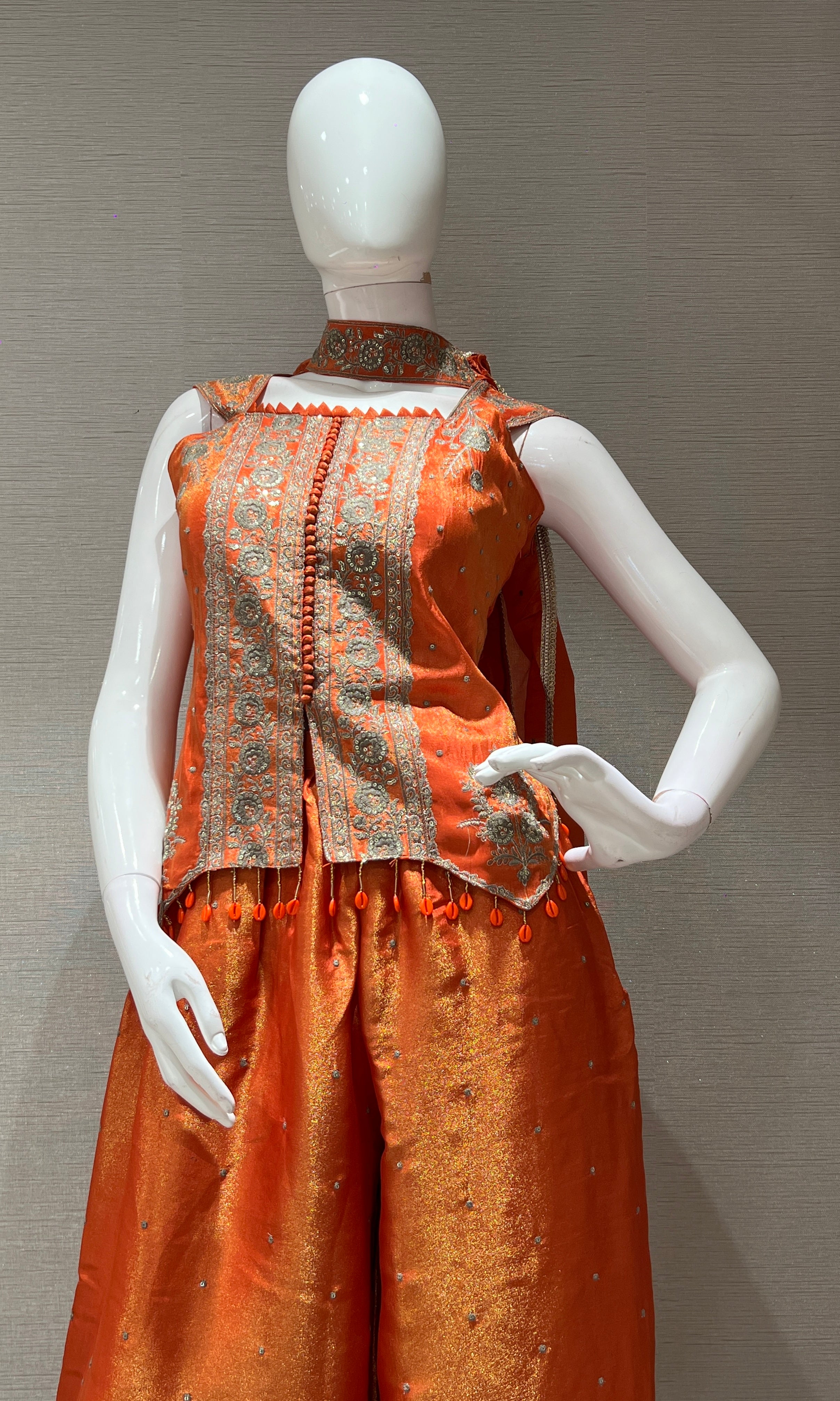 RUST shimmer tissue short blouse Palazzo set