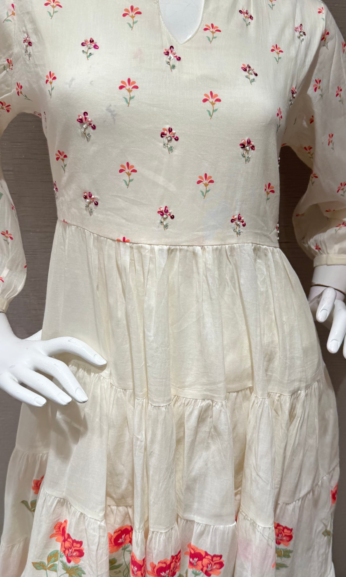 Cream floral anarkali kurta set