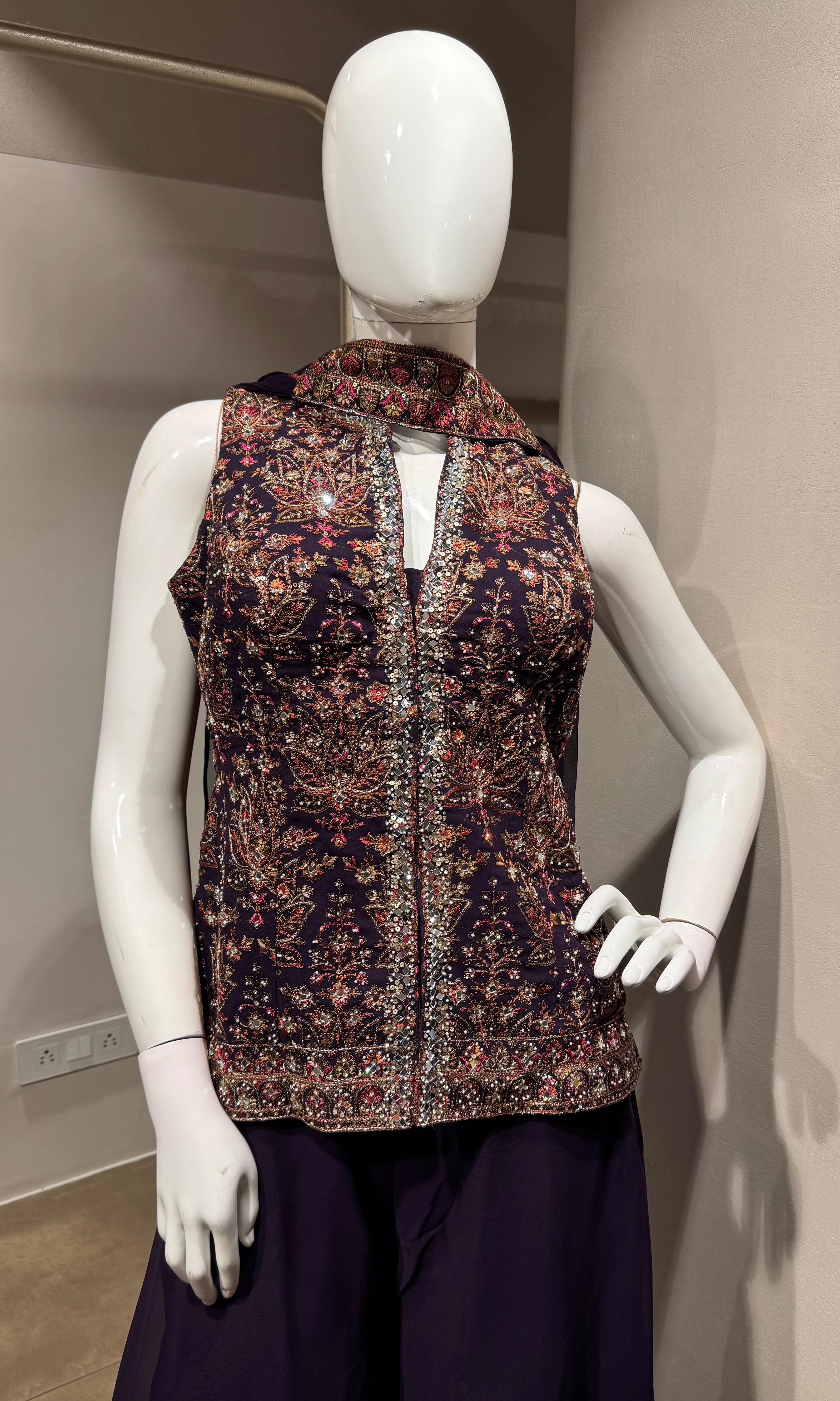 WINE embroidered georgette palazzo set