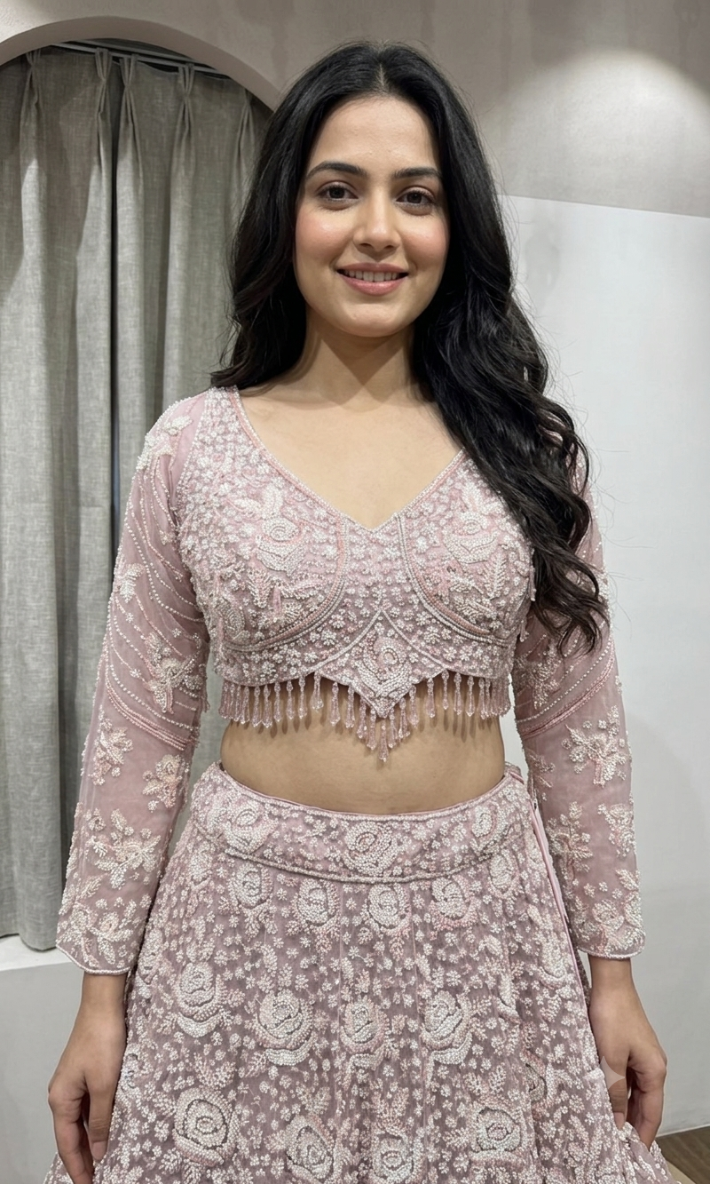 ROSE PINK Crystal Cascade Pastel Lehenga