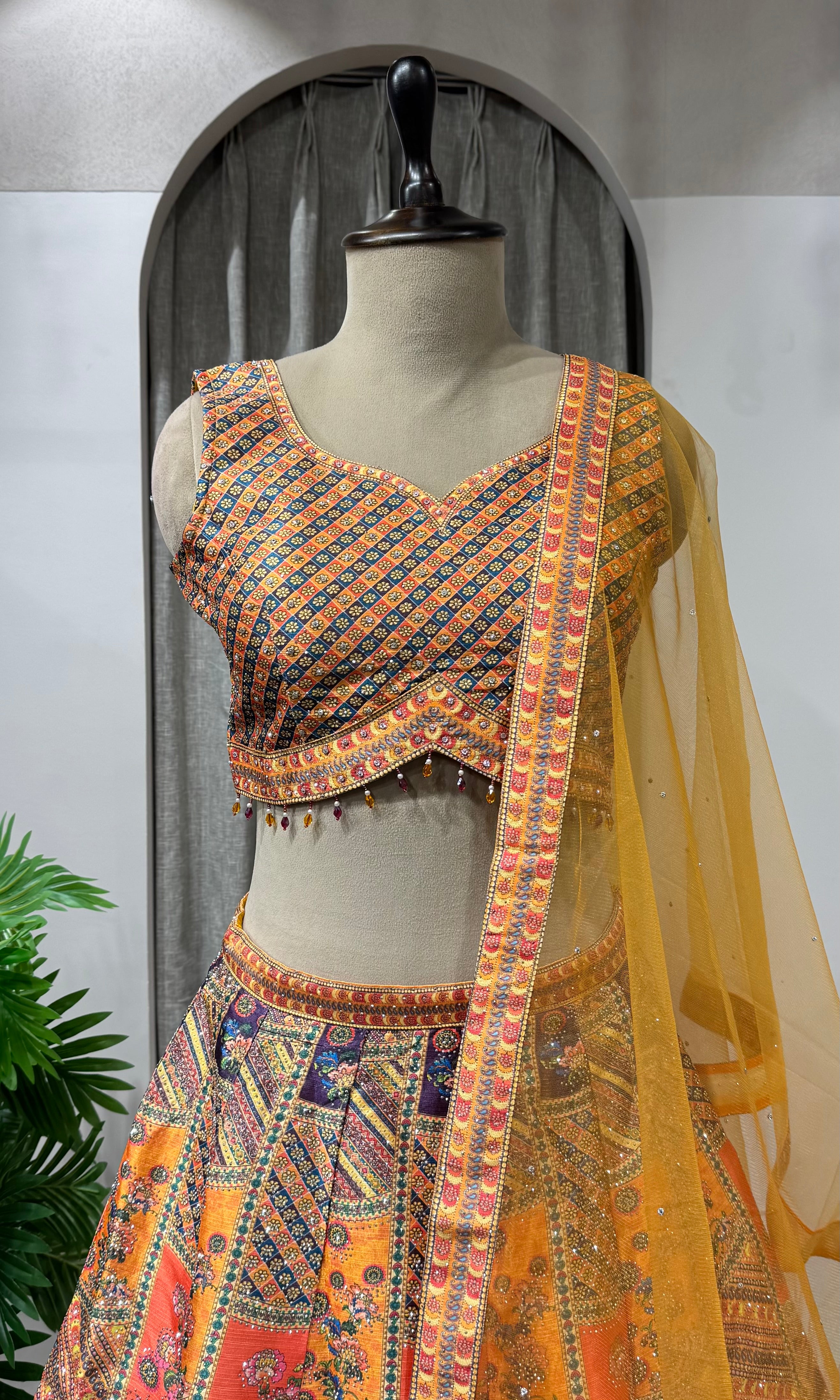 Yellow Multicolor Silk Embroidery Lehenga