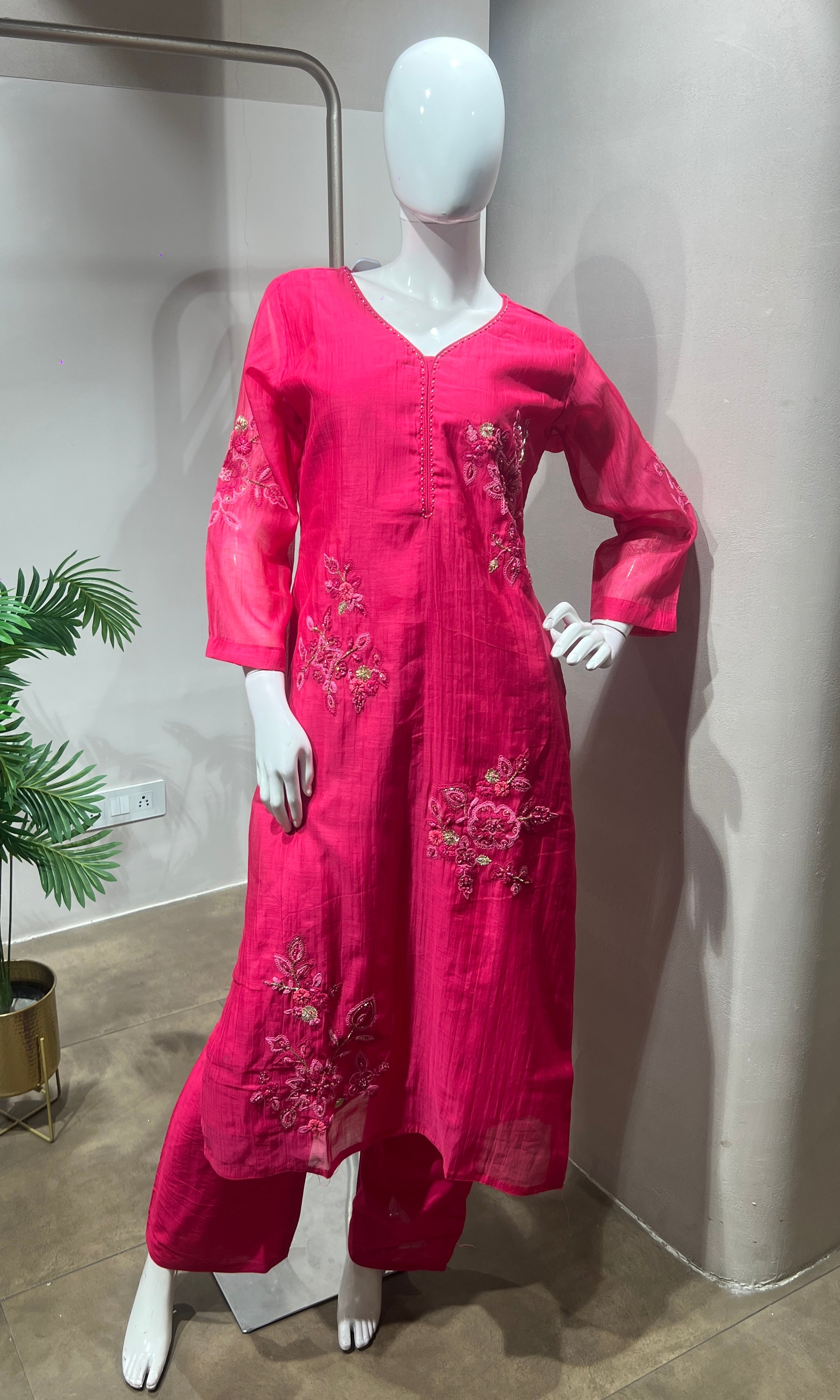 Pink Floral Embroidered Kurta Set