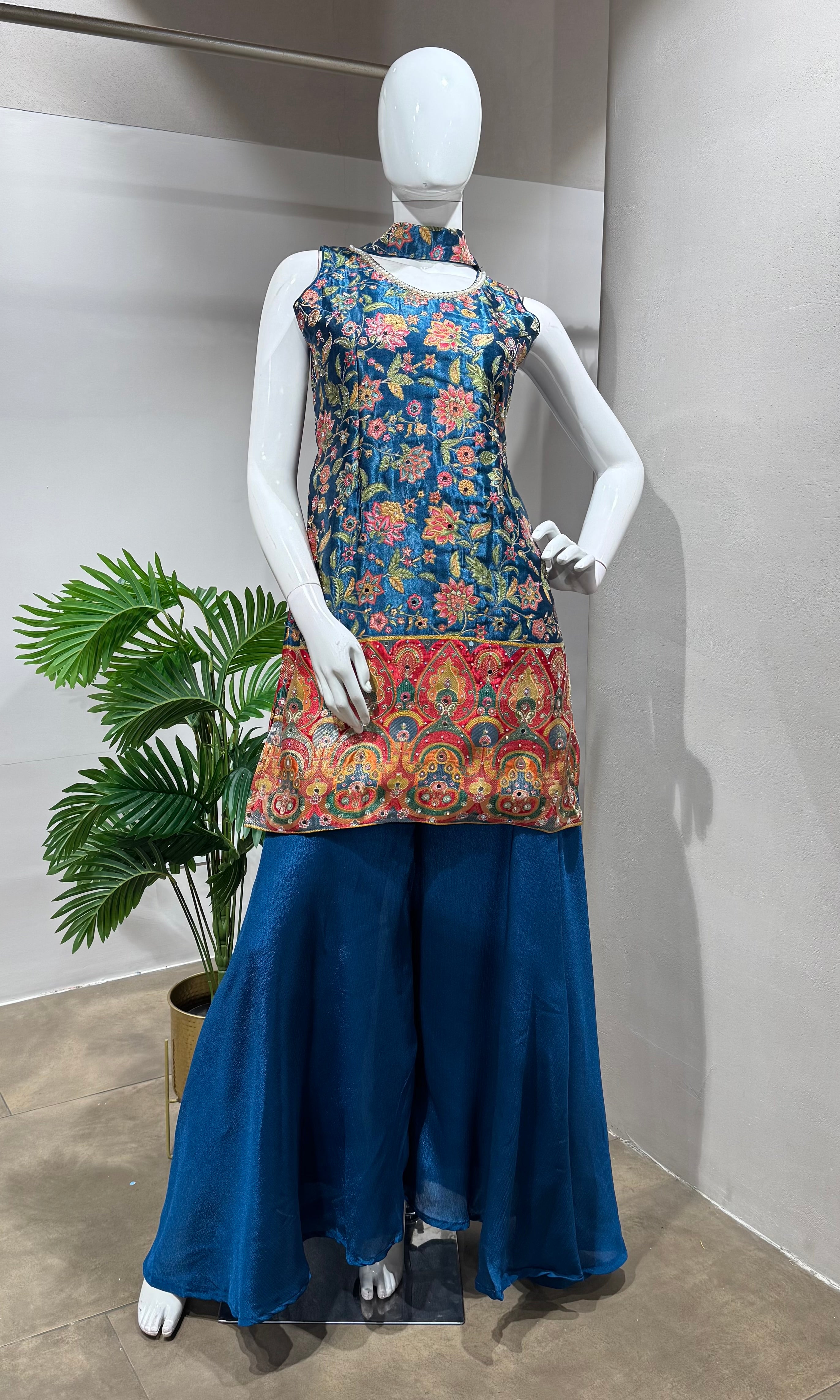 BLUE FLORAL ETHNIC SHARARA SET