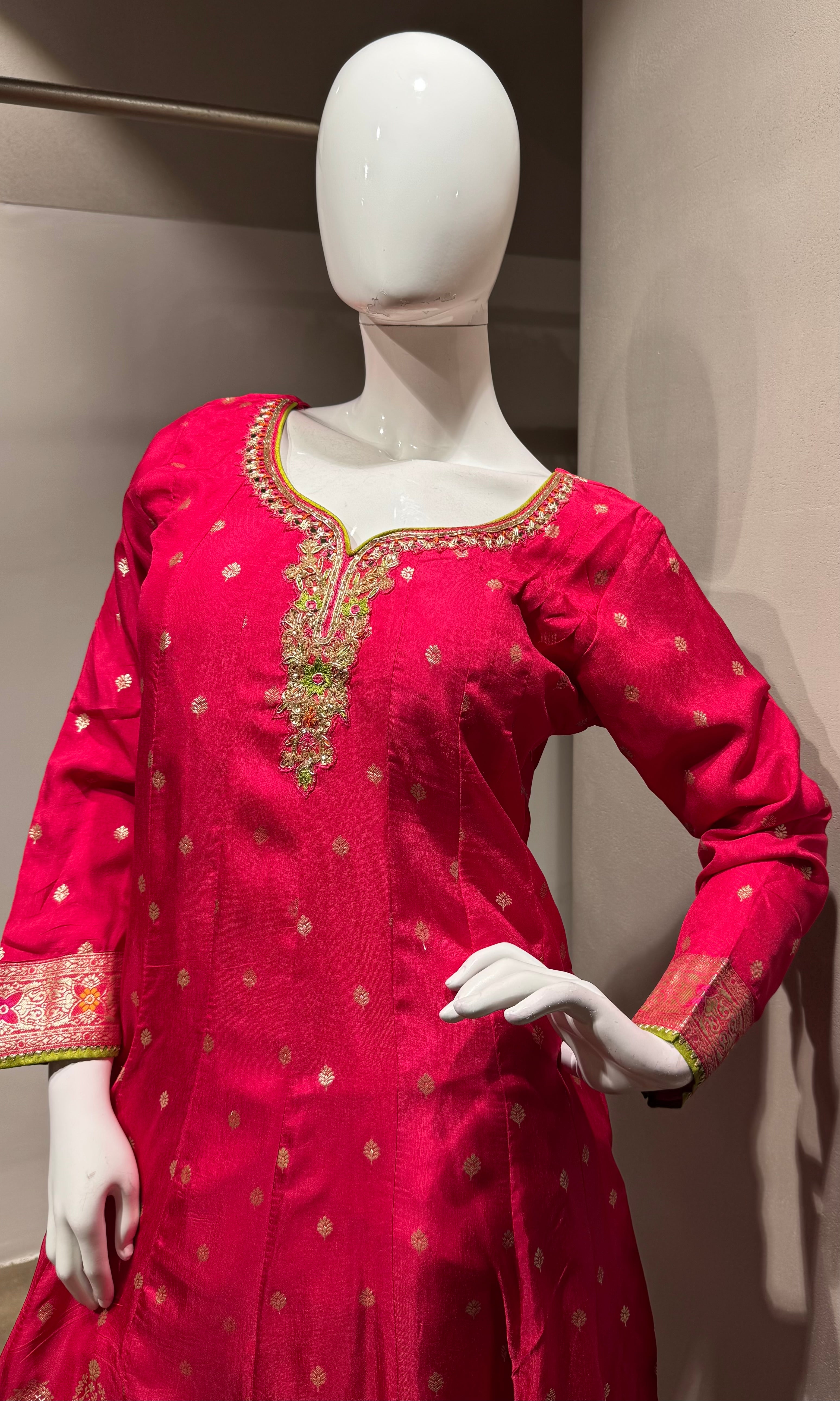 Pink Chinon Silk Embroidered Anarkali Suit