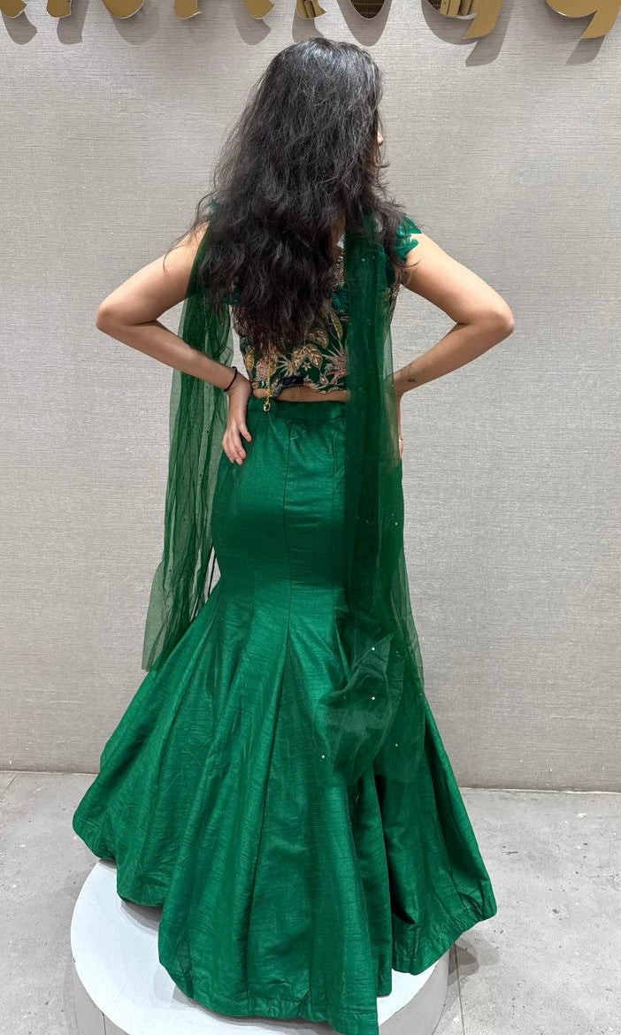 Green fish cut Lehenga