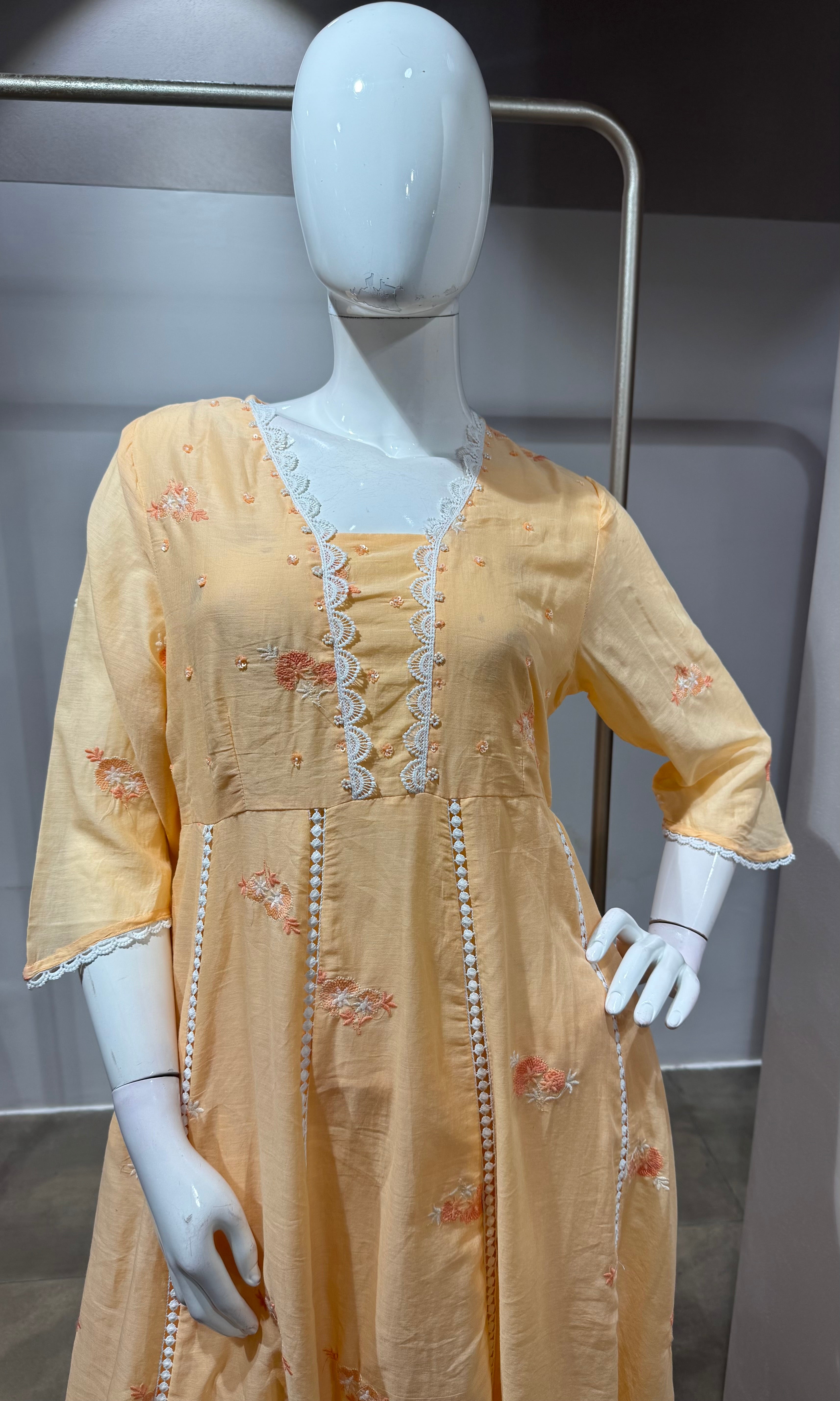 Peach Floral embroidered a line set