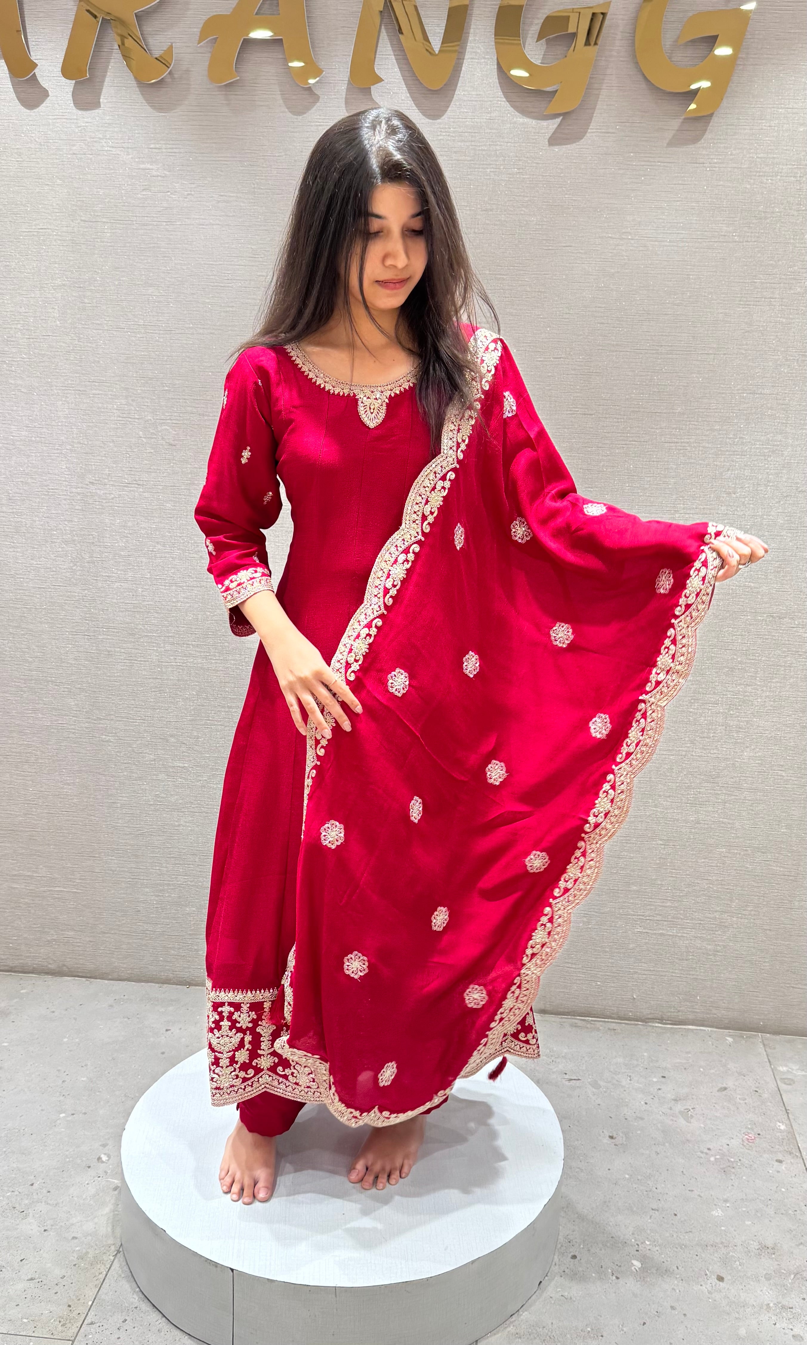 RANI PINK Embroidered Silk ANARKALI Set