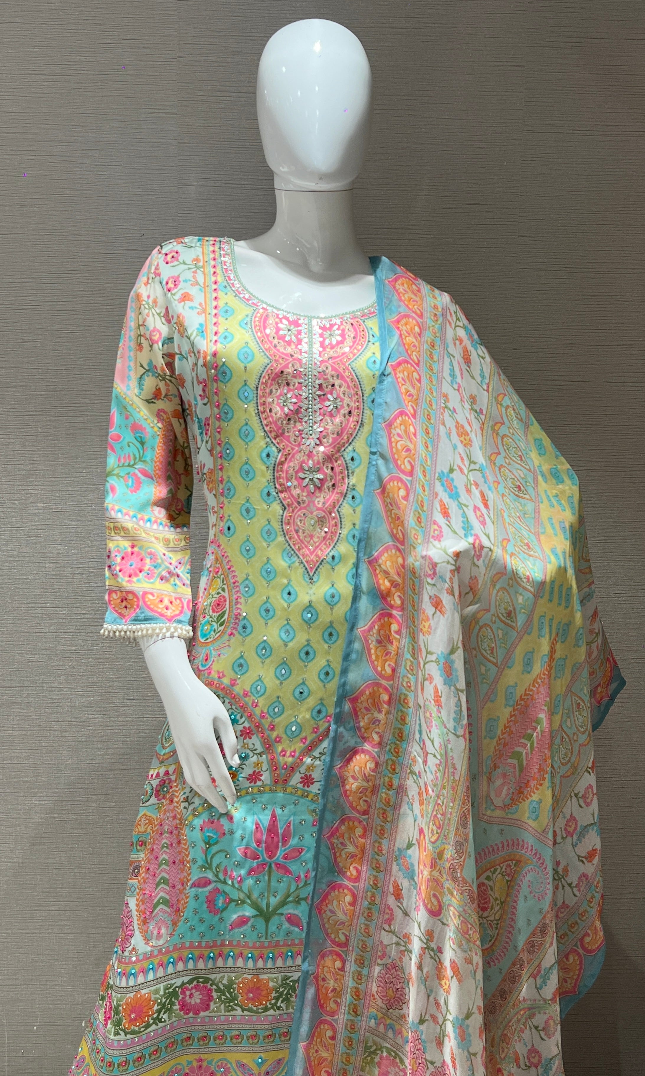 Mint Green & Peach Ethnic kurta set