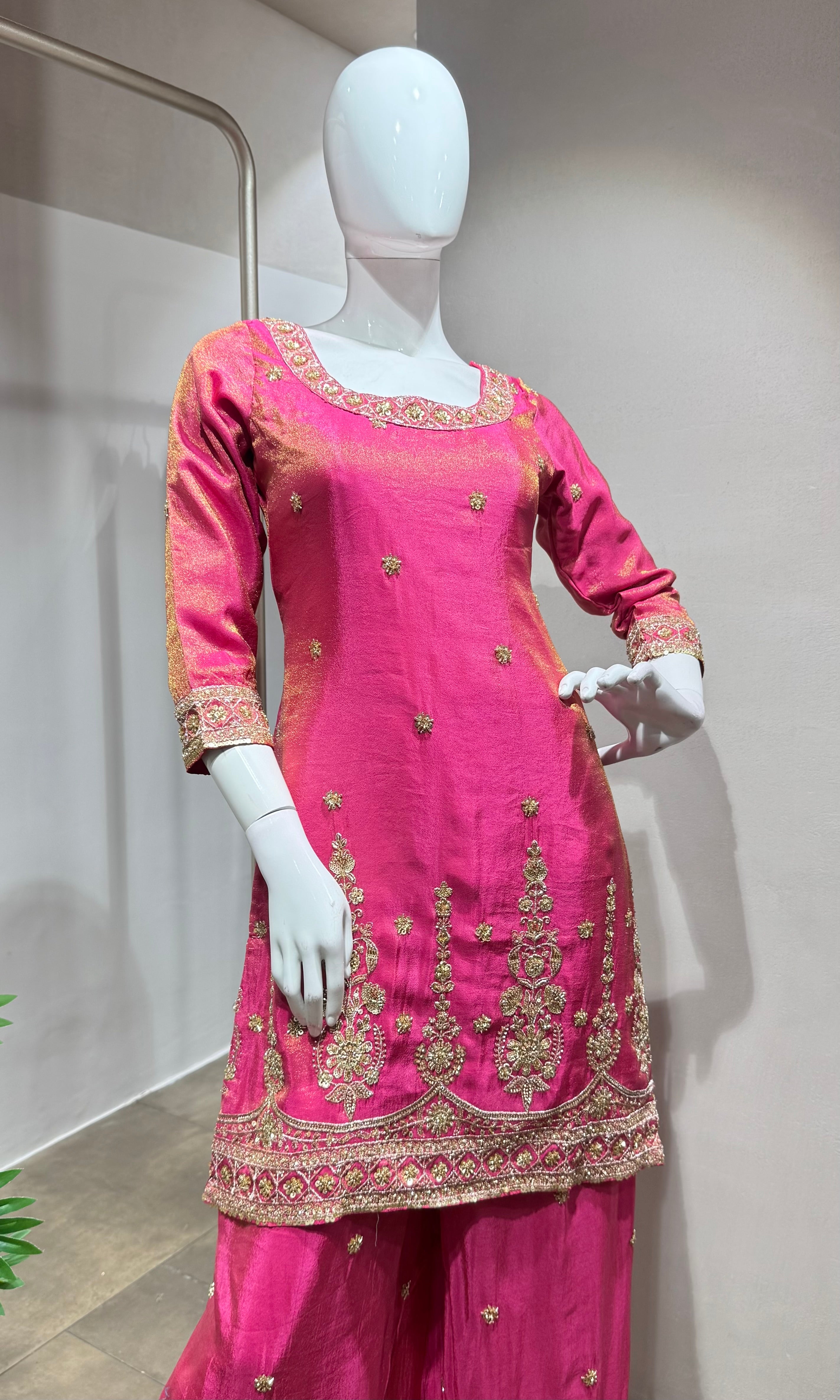 Pink gold zari work sharara set