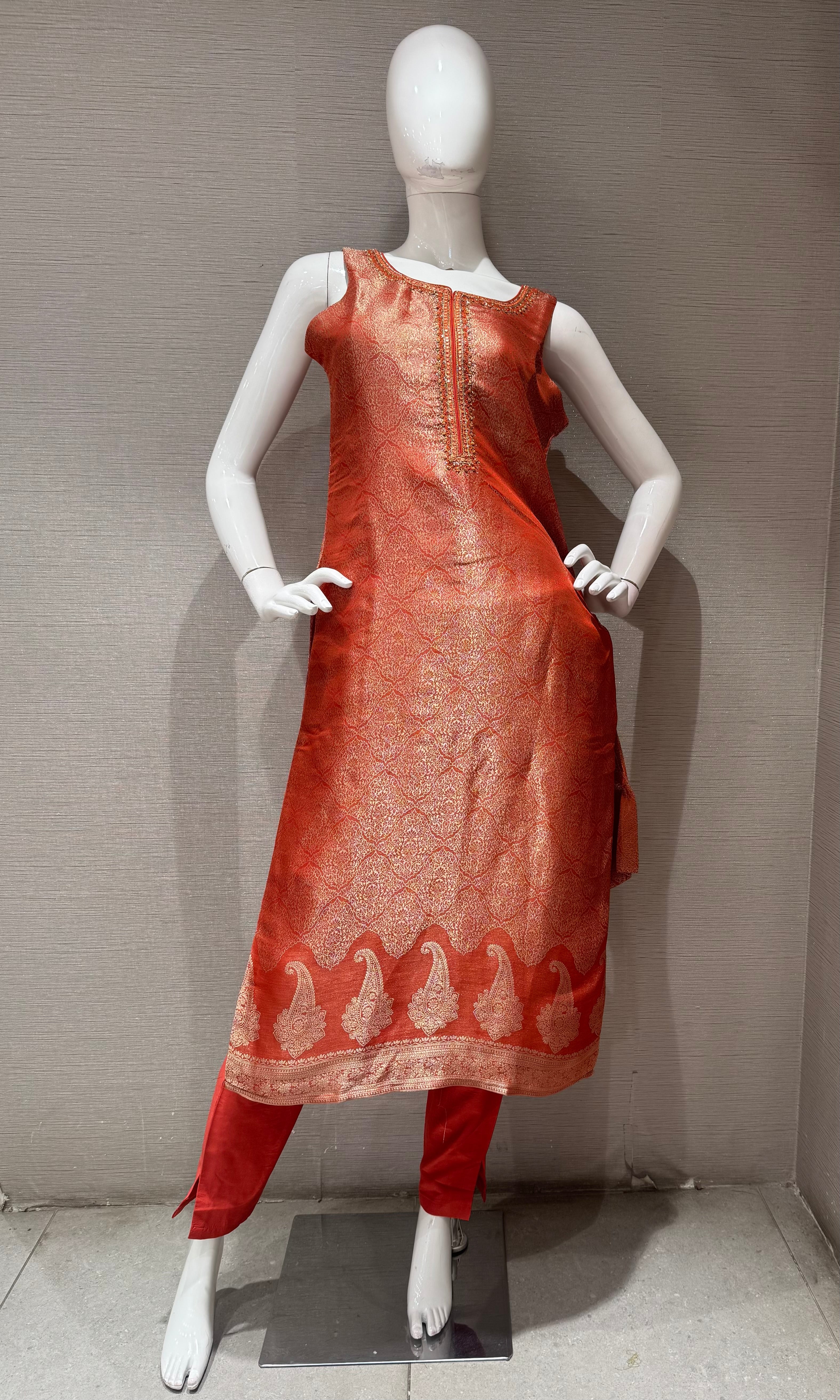 Rust Ethnic Kurta Set with Banarasi Dupatta