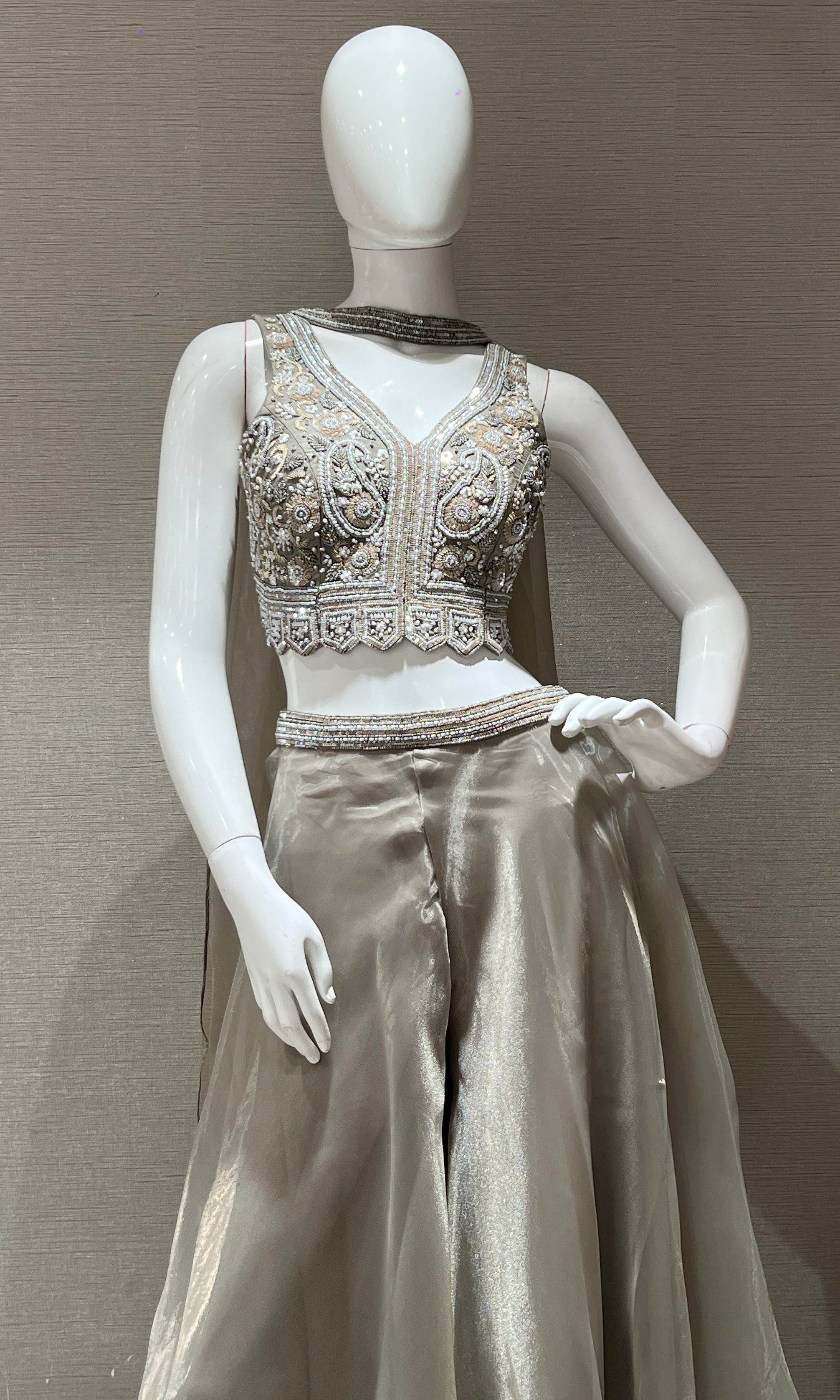 Grey Sequined Embroidered Palazzo Set