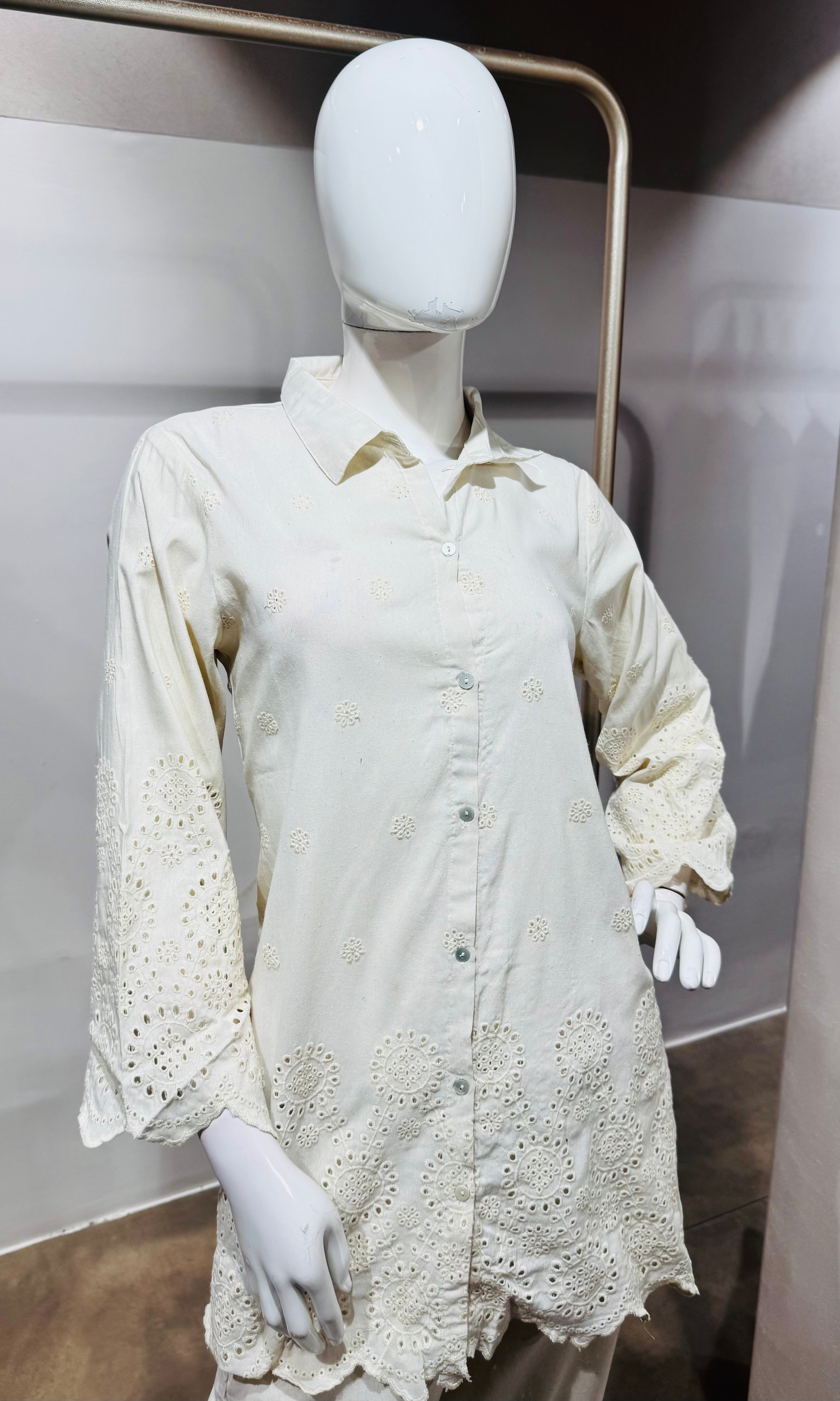HALF WHITE Embroidered Cord Set