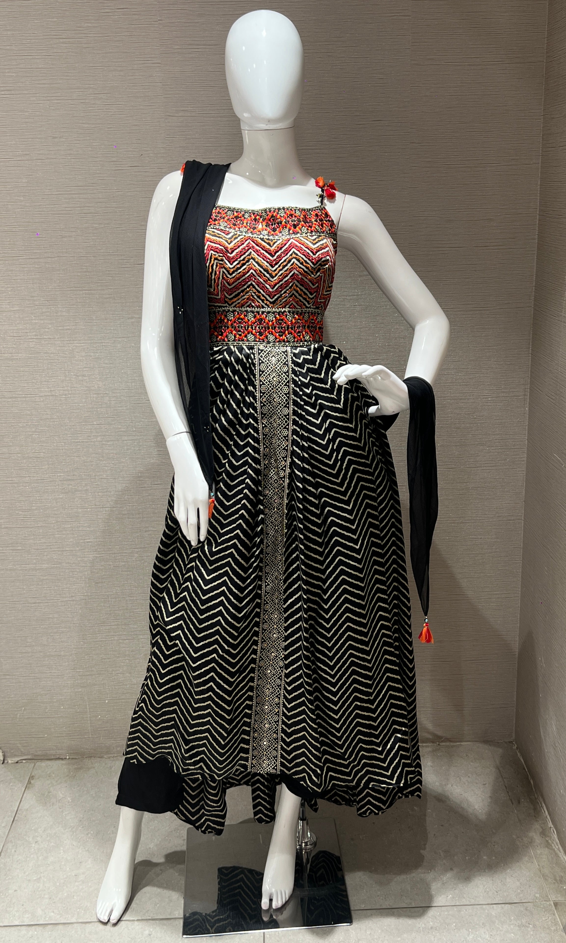 Black kurta with palazzo pant and dupatta