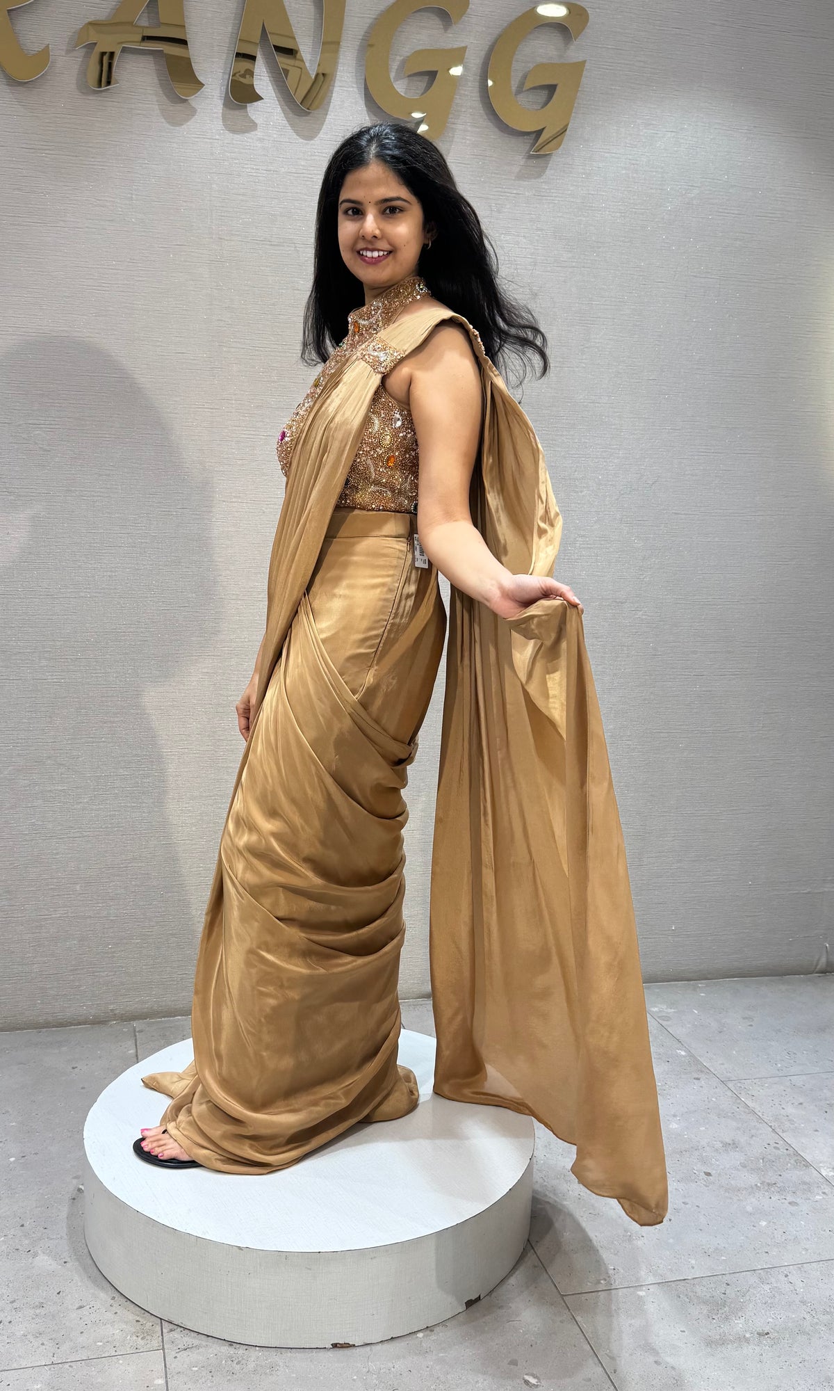 Gold Silk Saree with Floral Embellished Stone Blouse