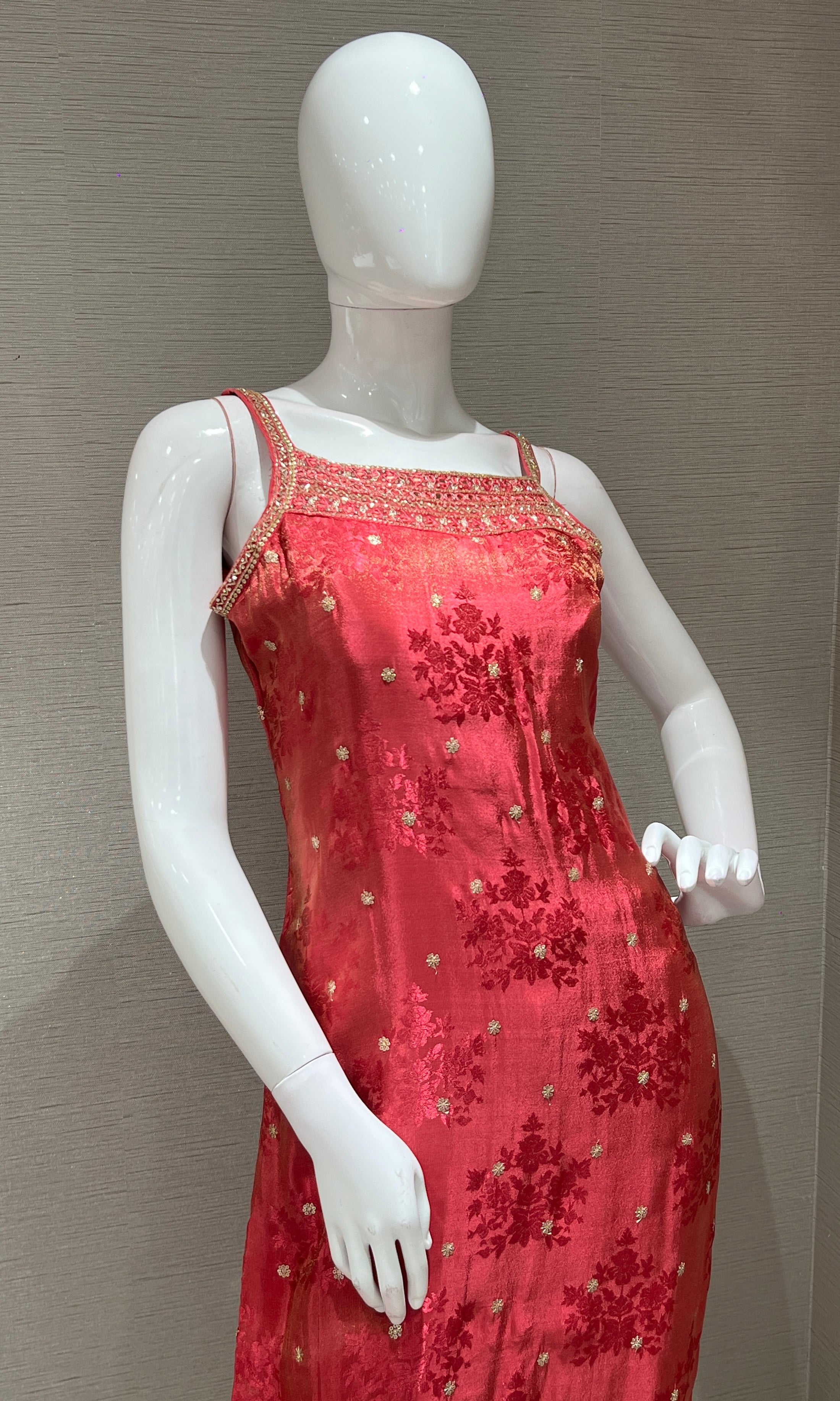 pink and gold embroidered kurta set