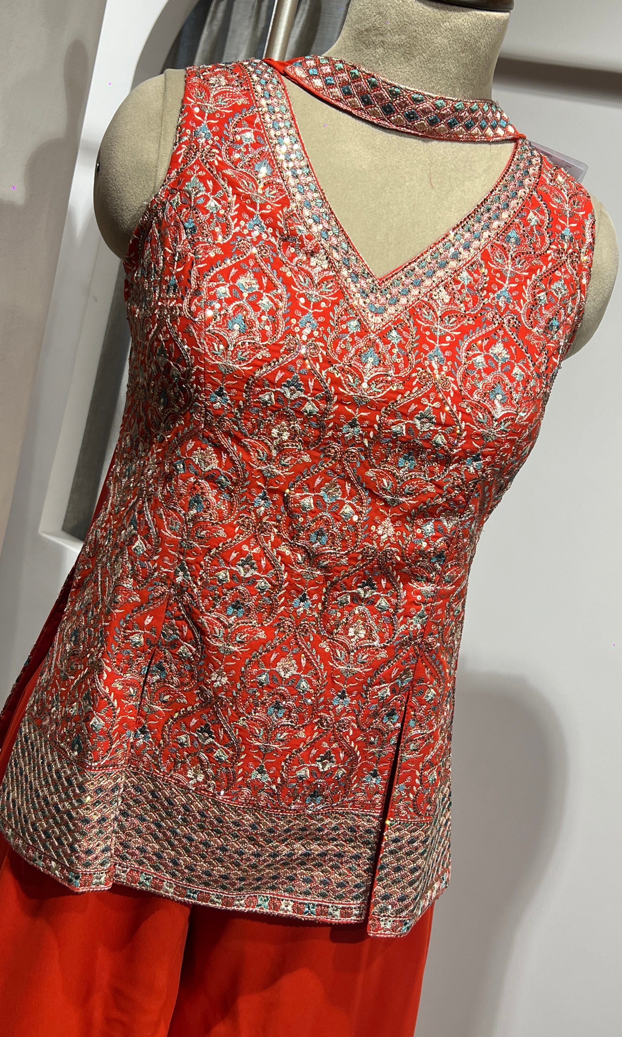 Rust EMBROIDERED PEPLUM PALAZZO SET