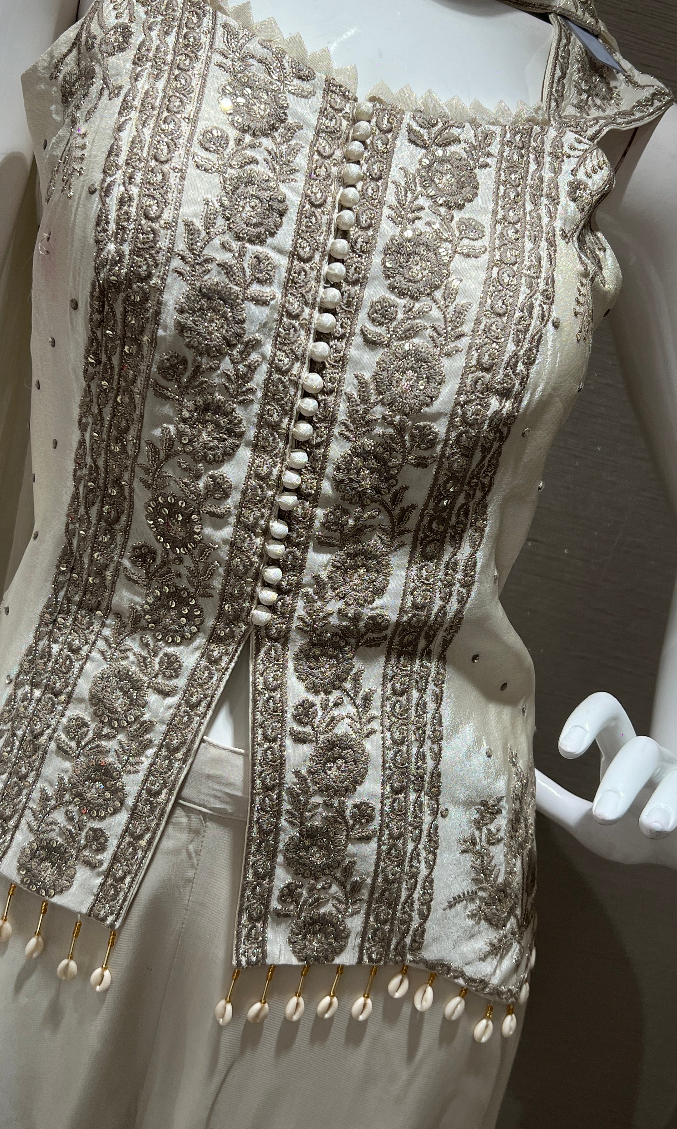 White Embroidered Peplum Top Palazzo Set