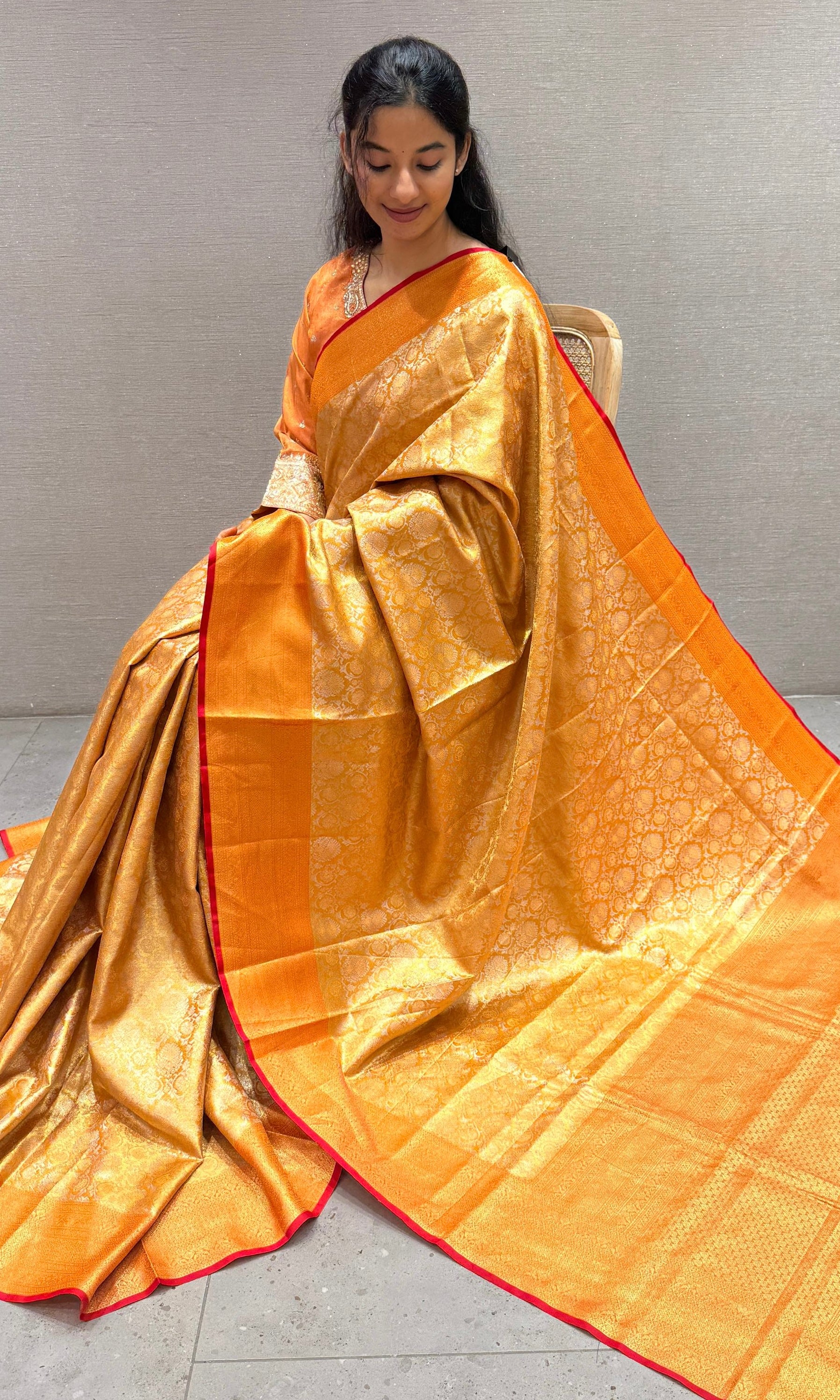 Orange saree with ready blouse