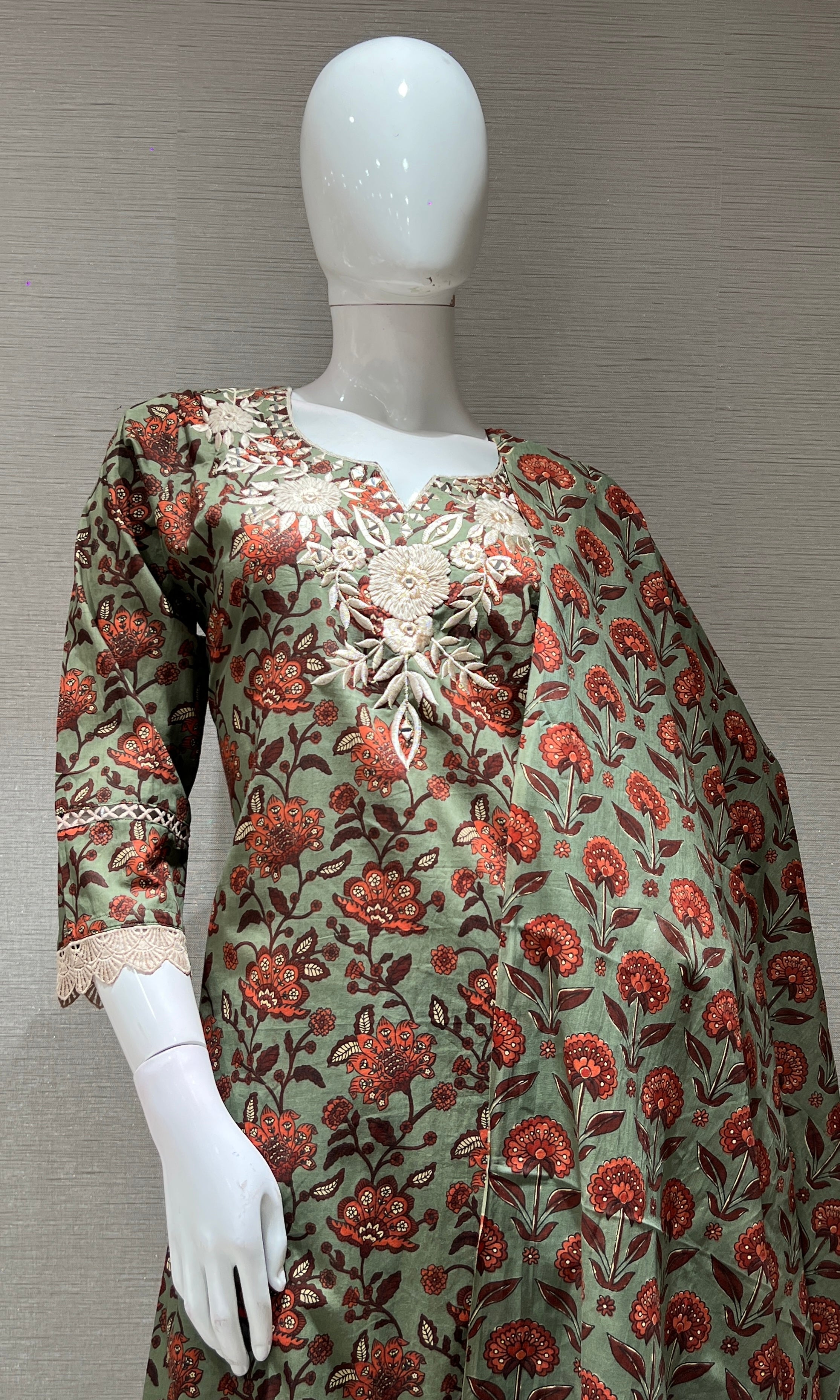 green printed EMBROIDERED kurta set