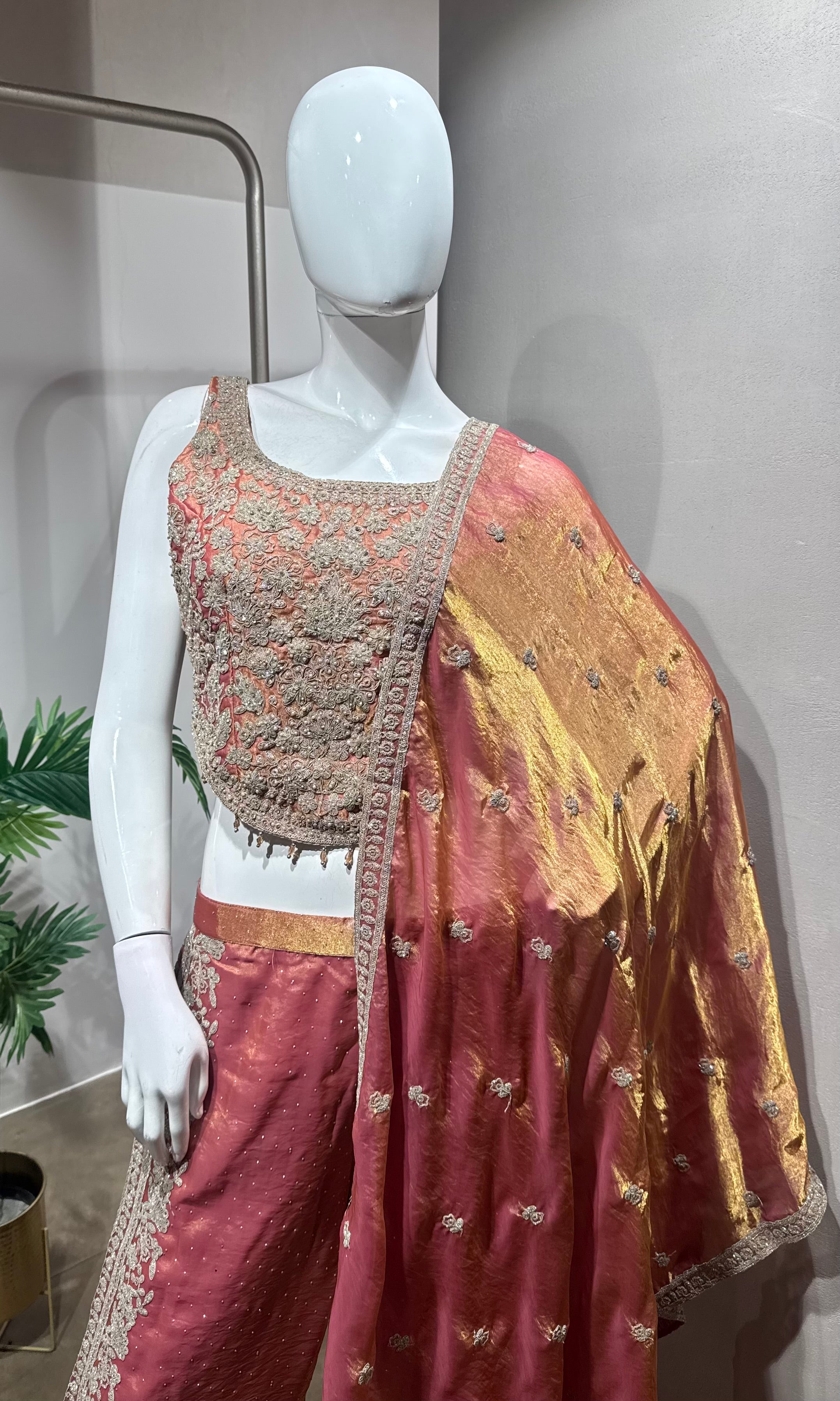 Peach Banarasi Tissue Silk Ensemble Palazzo set