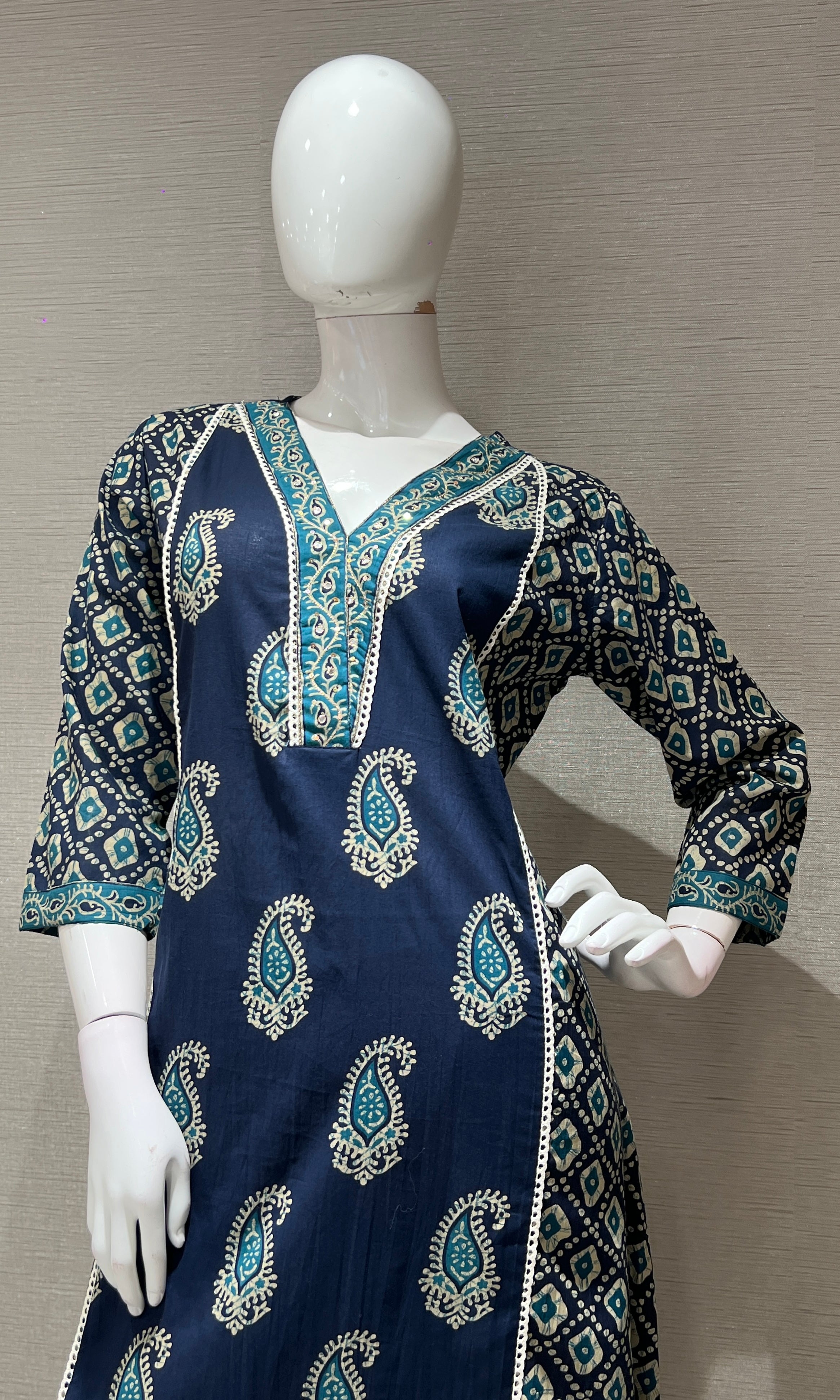 Blue printed kurta set with palazzo pants
