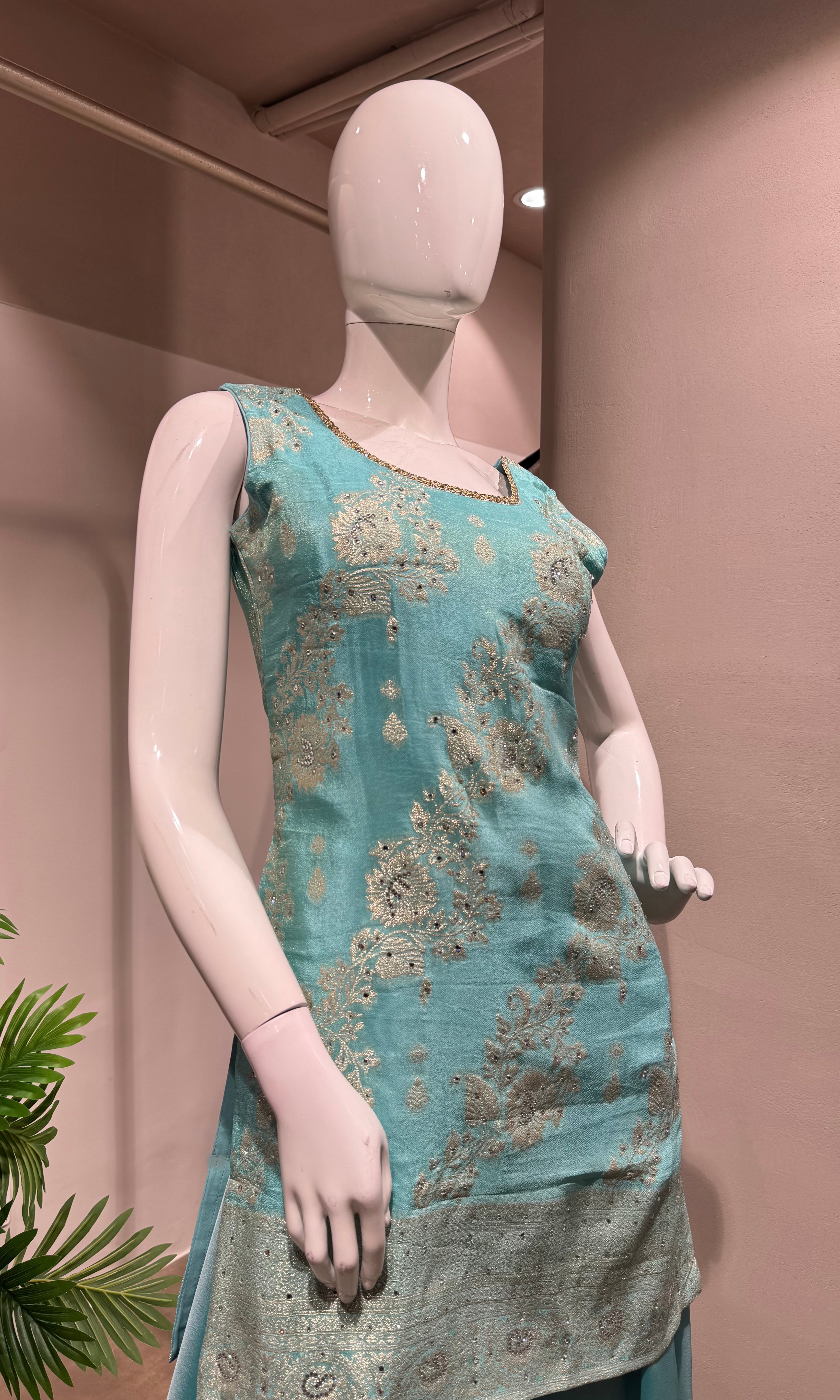 BLUE Embroidered Kurta & Sharara Set