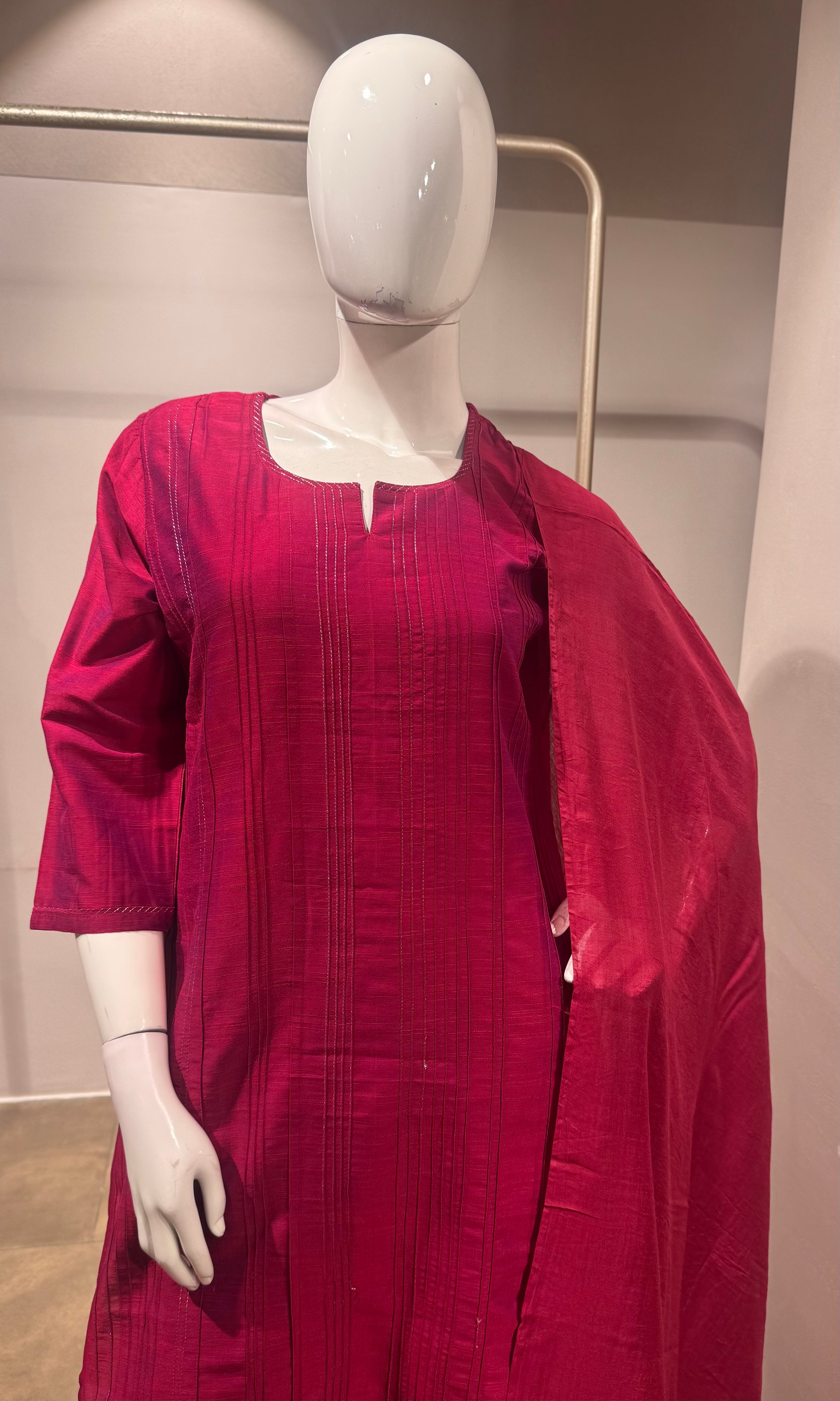 Magenta Pink Designer Raw Silk Kurta Pant Set