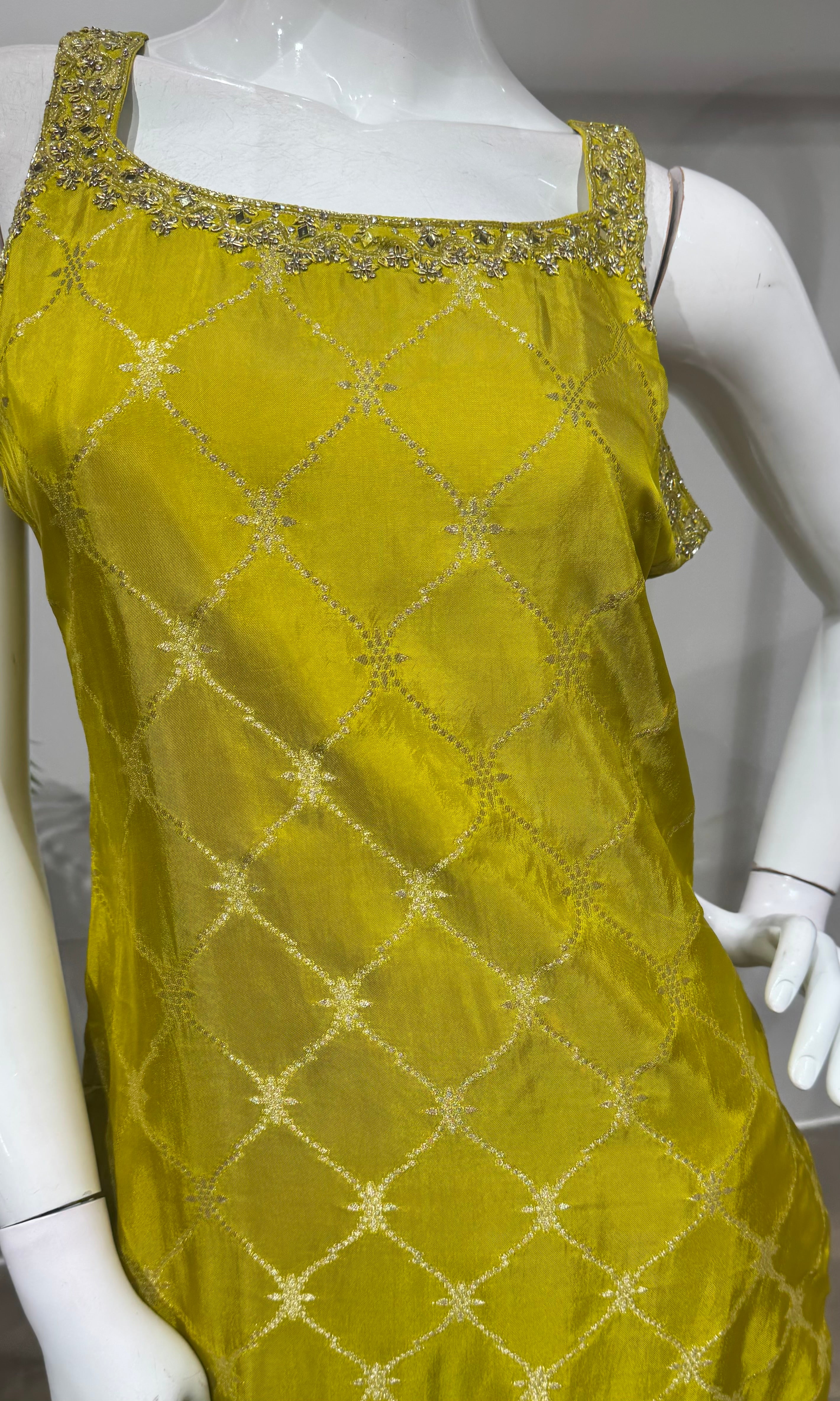 Lime Green silk straight kurta set